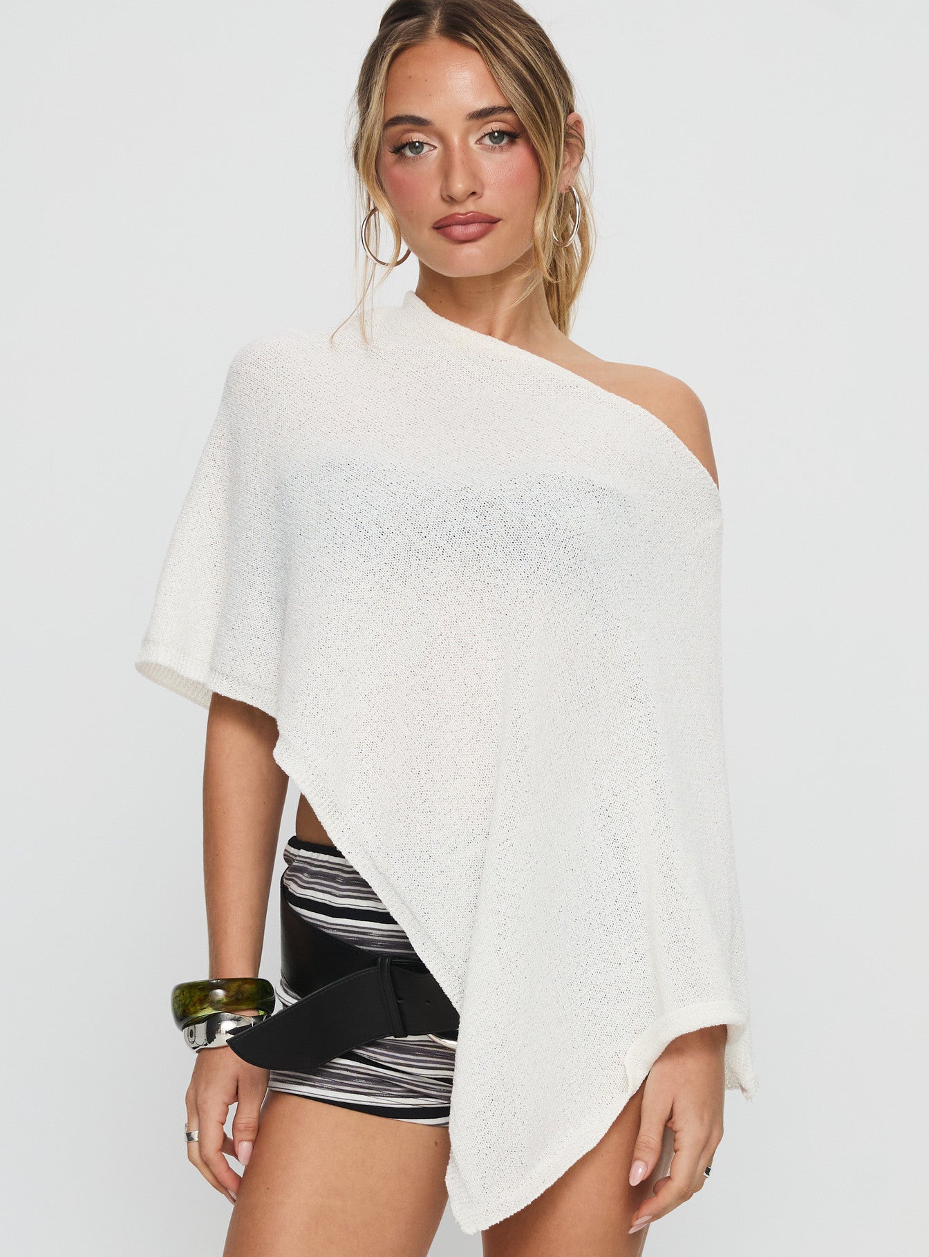 Alternative view of Rouse Off Shoulder Knit Poncho White
