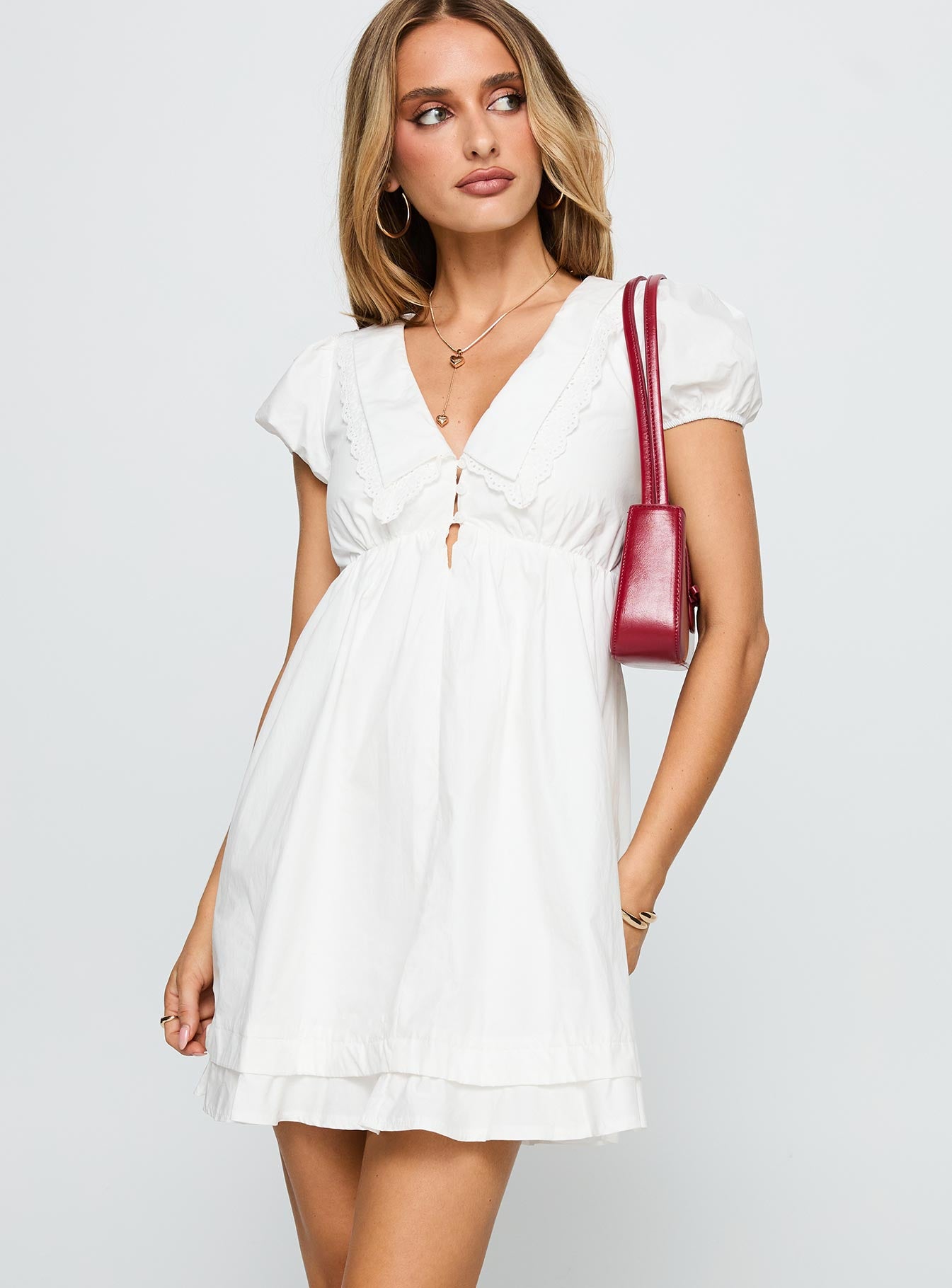 Sailoh Puff Sleeve Baby Doll Mini Dress White - Image 2
