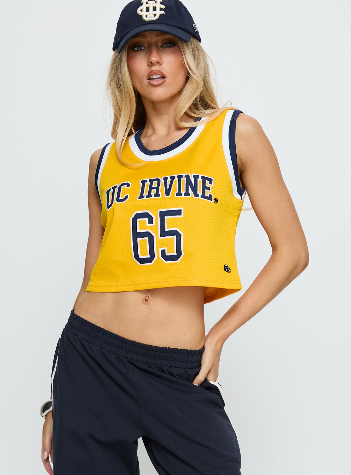 Alternative view of Uc Irvine Cropped Basketball Jersey Tank Yellow