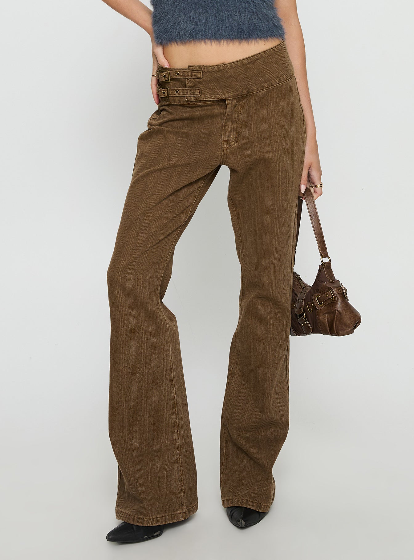 Thrill Ride Mid Rise Flare Jeans Washed Brown - Image 2