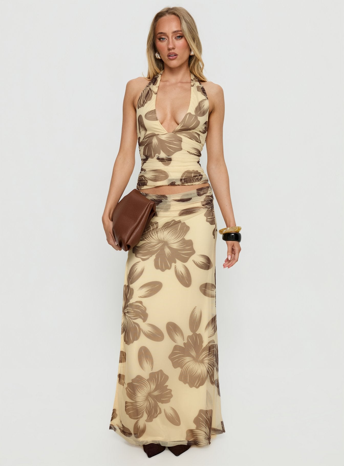 Alternative view of Roselin Mesh Maxi Skirt Brown Floral