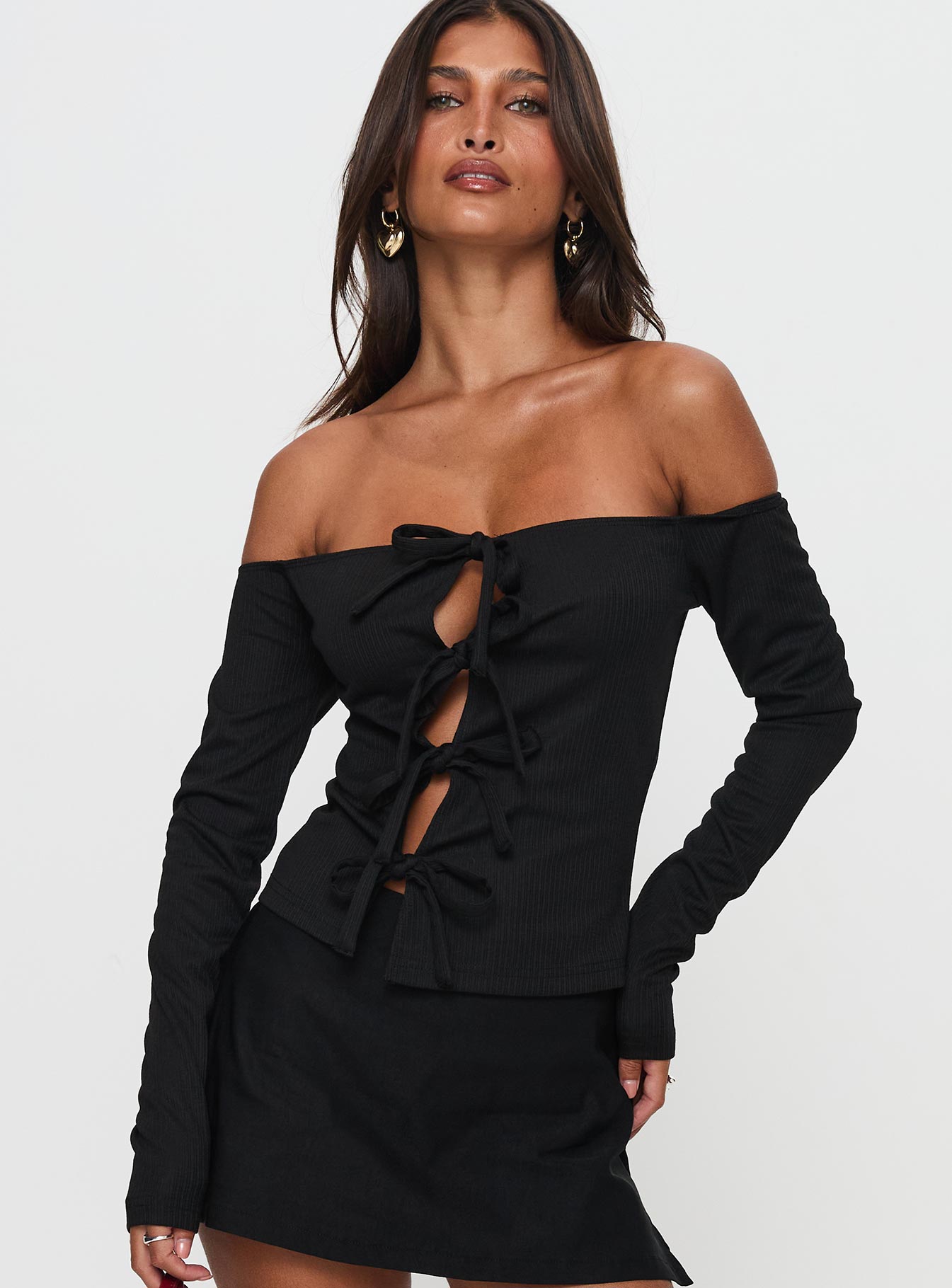 Alternative view of Wish You The Best Off Shoulder Bow Detail Top Black