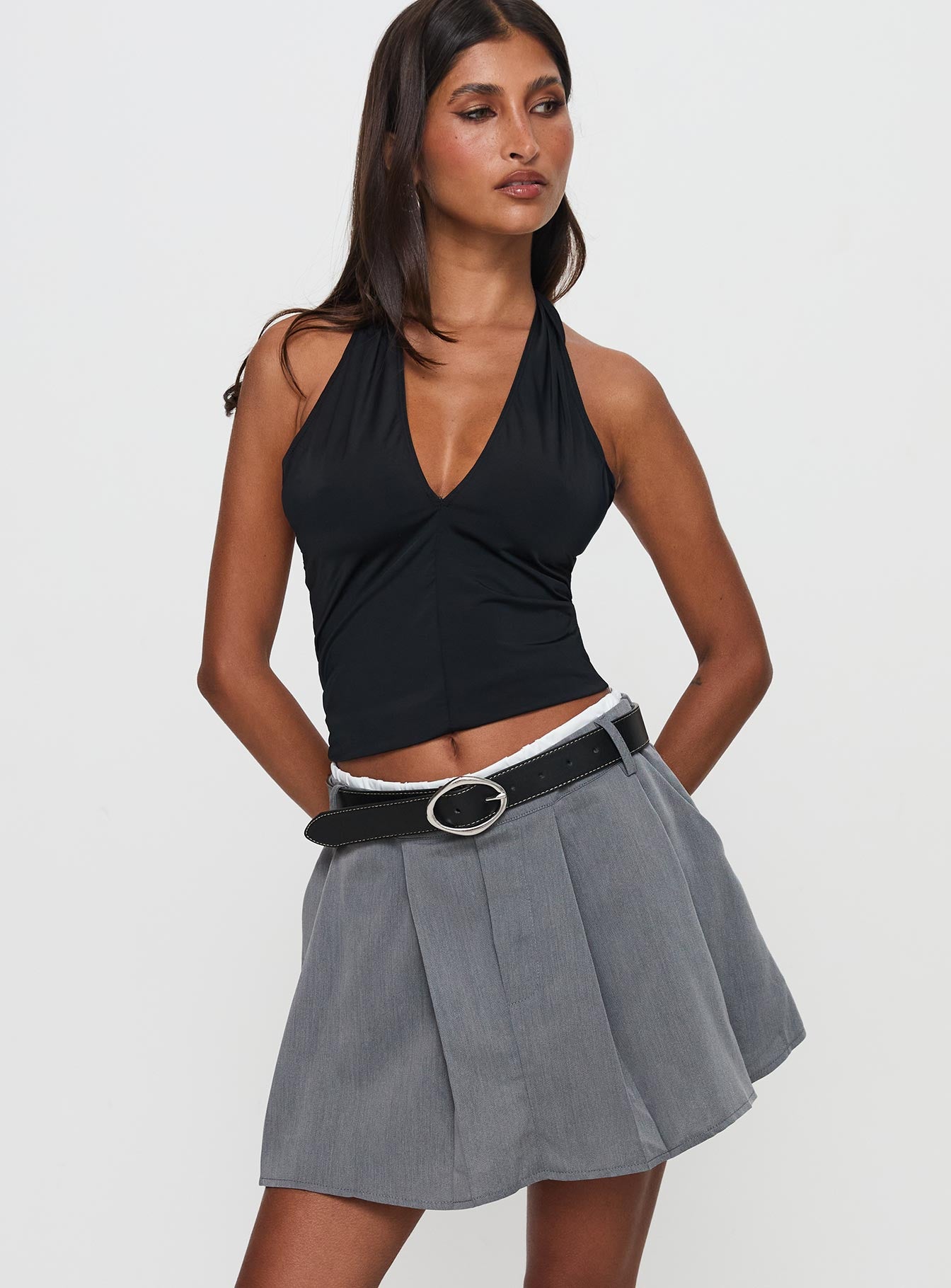 Alternative view of Simulations Pleated Mini Skirt Grey