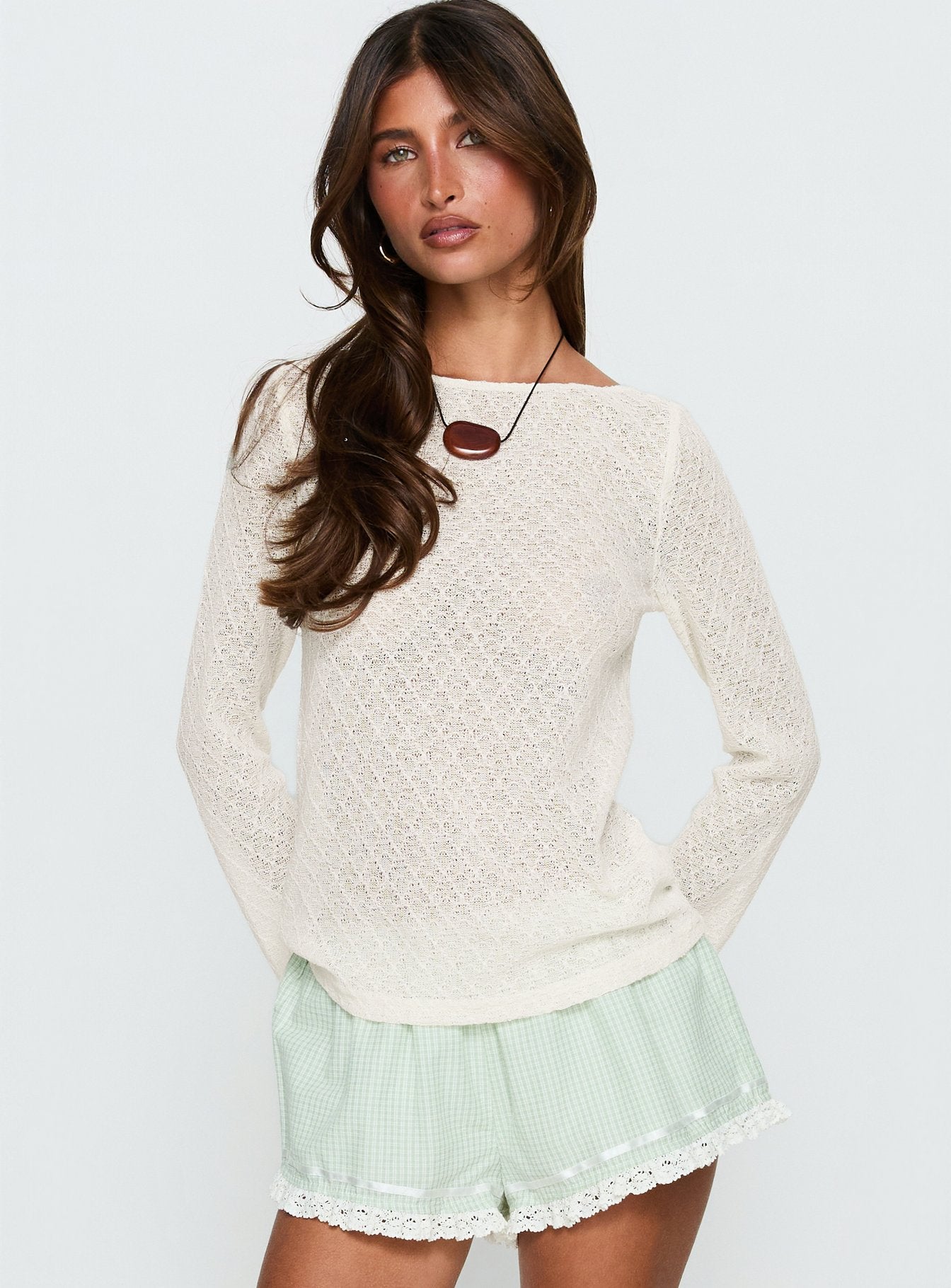 Alternative view of Rhubarb Lace Shorts Green Check