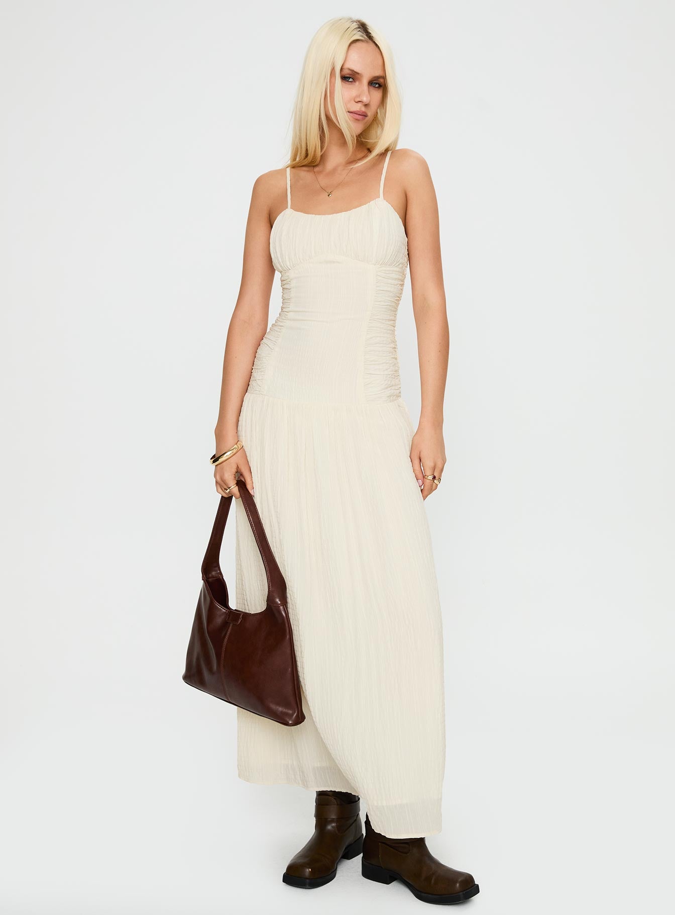 Quinley Shirred Maxi Dress Cream - Image 2