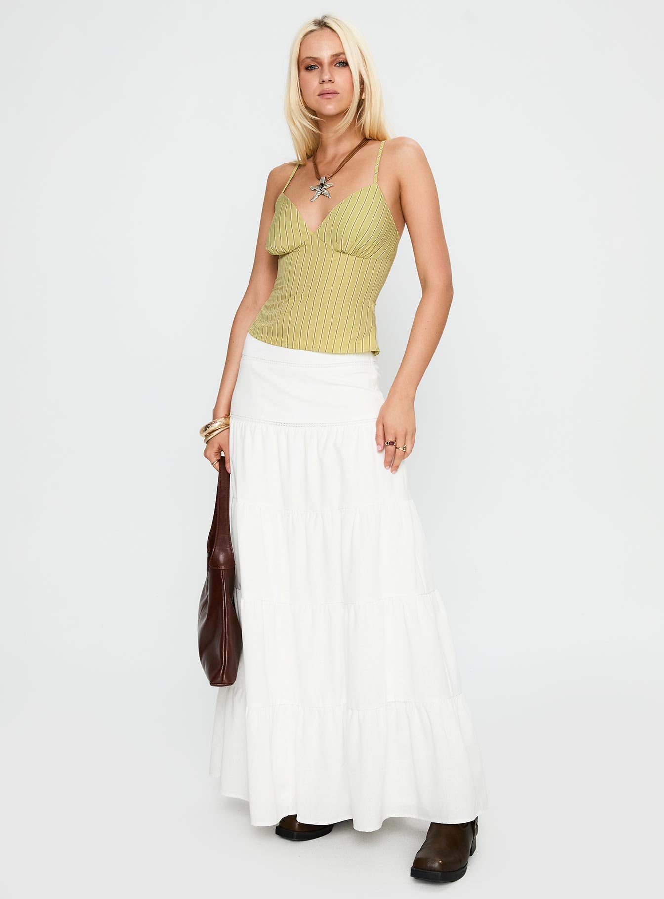 Alternative view of Snowy River Tiered Maxi Skirt White