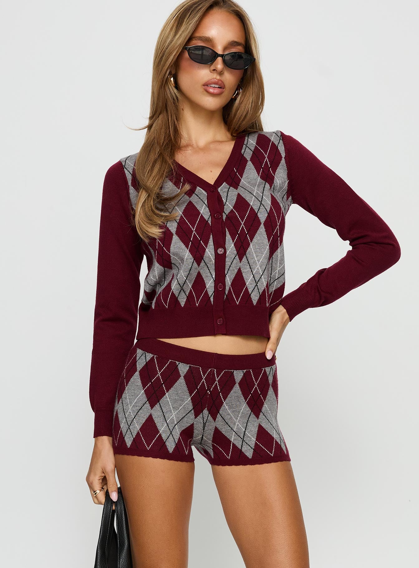 Alternative view of Raiven Knit Shorts Burgundy Argyle