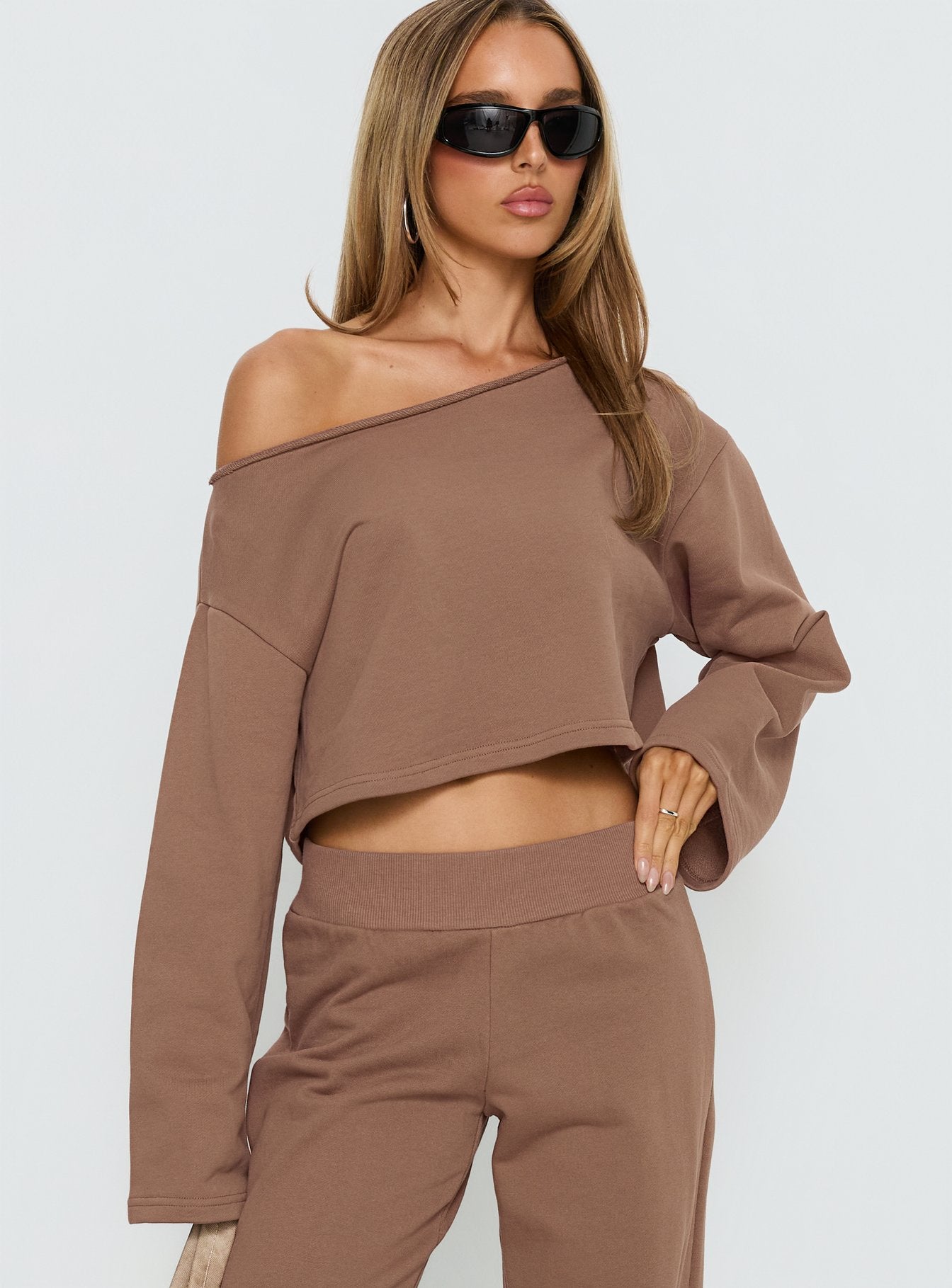 Alternative view of Retreat Raw Edge Off Shoulder Jumper Cocoa