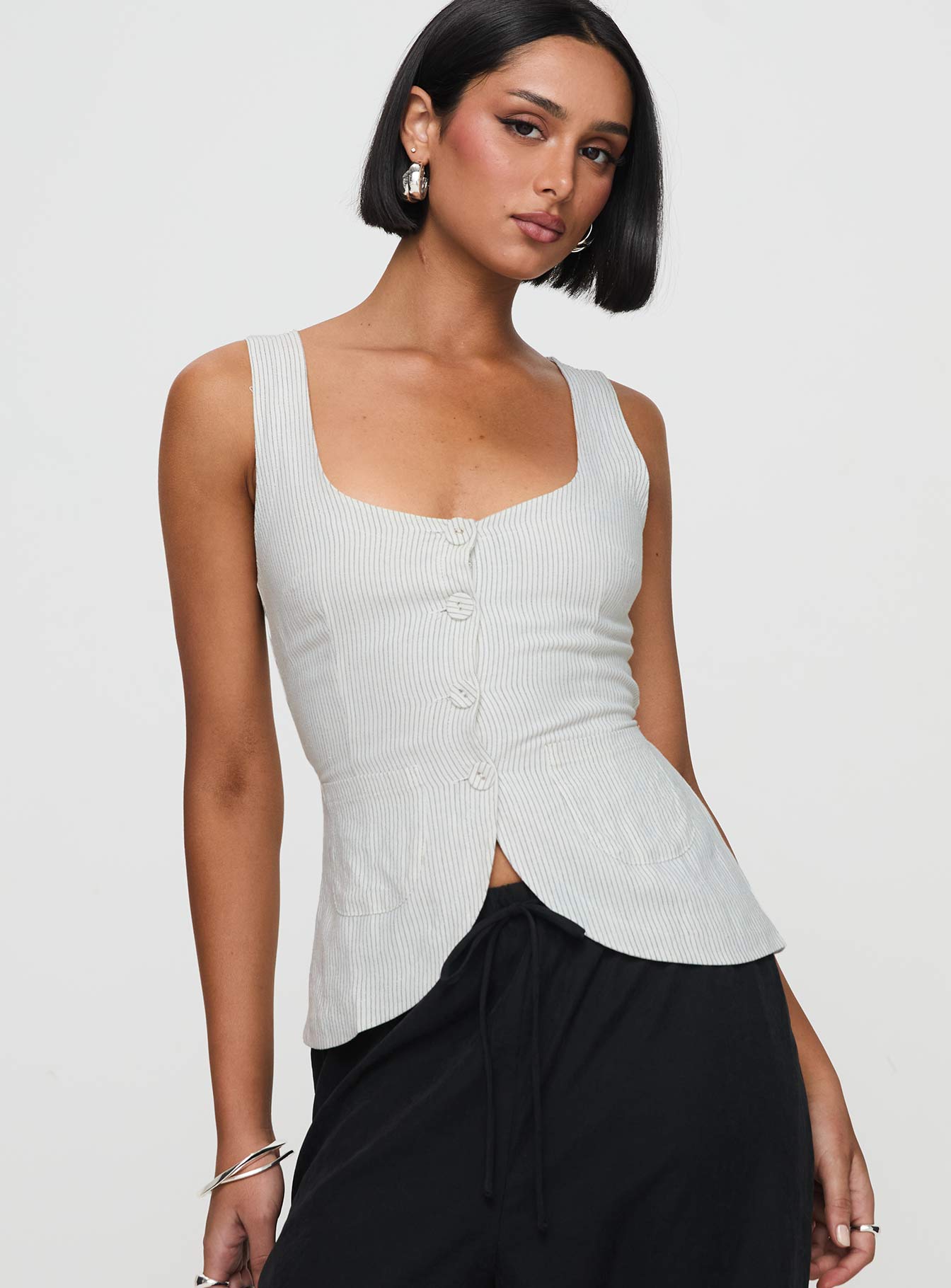 Alternative view of Spirito Vest Top White Thin Stripe