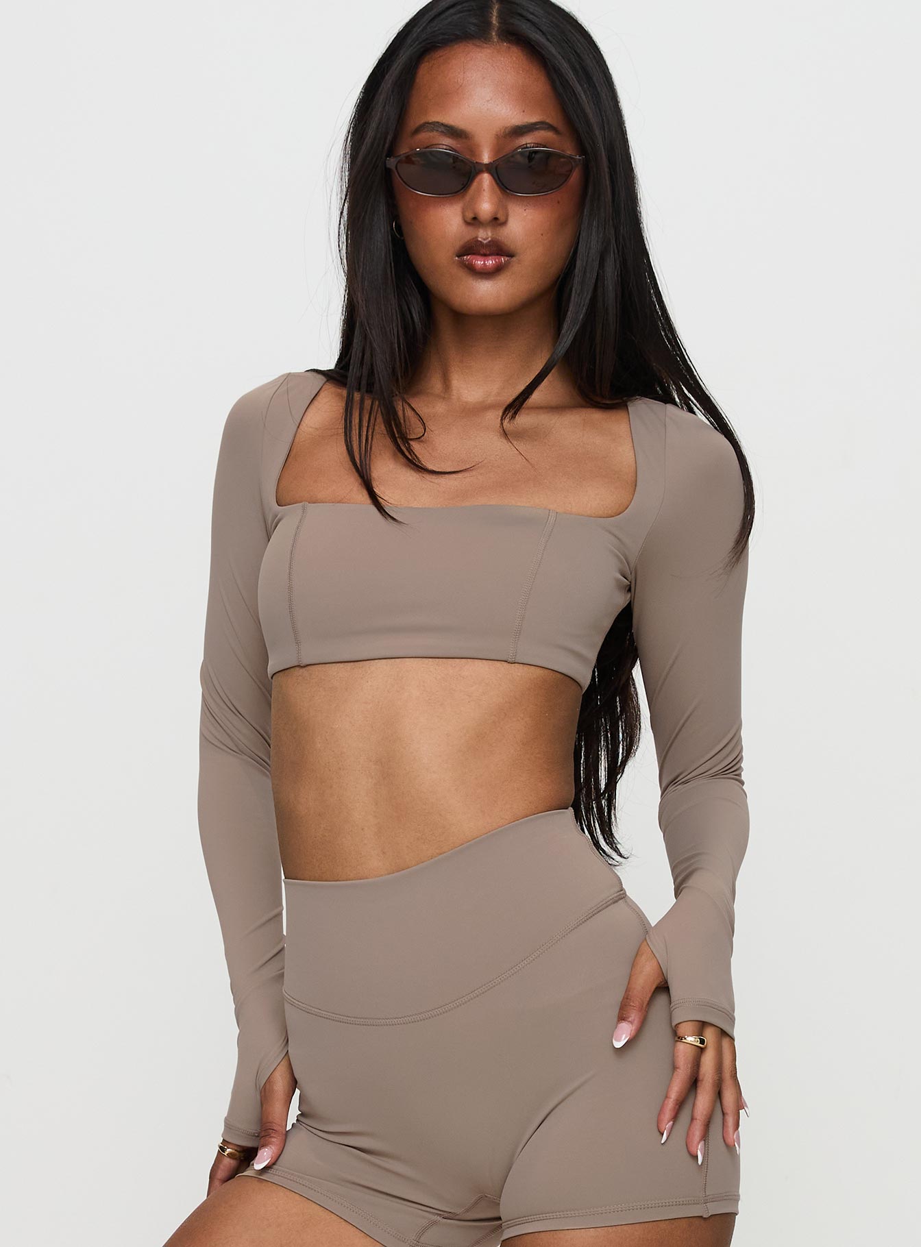 Alternative view of Set Point Active Square Neck Long Sleeve Top Taupe