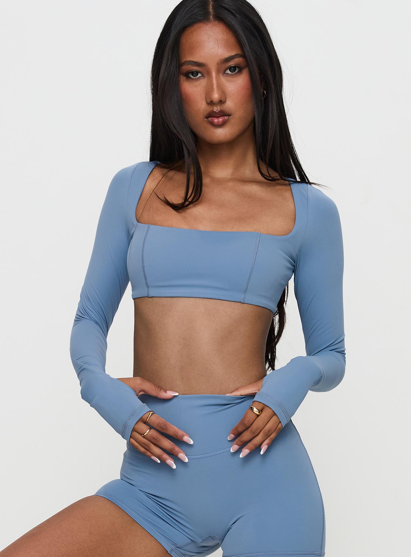 Alternative view of Set Point Active Square Neck Long Sleeve Top Blue