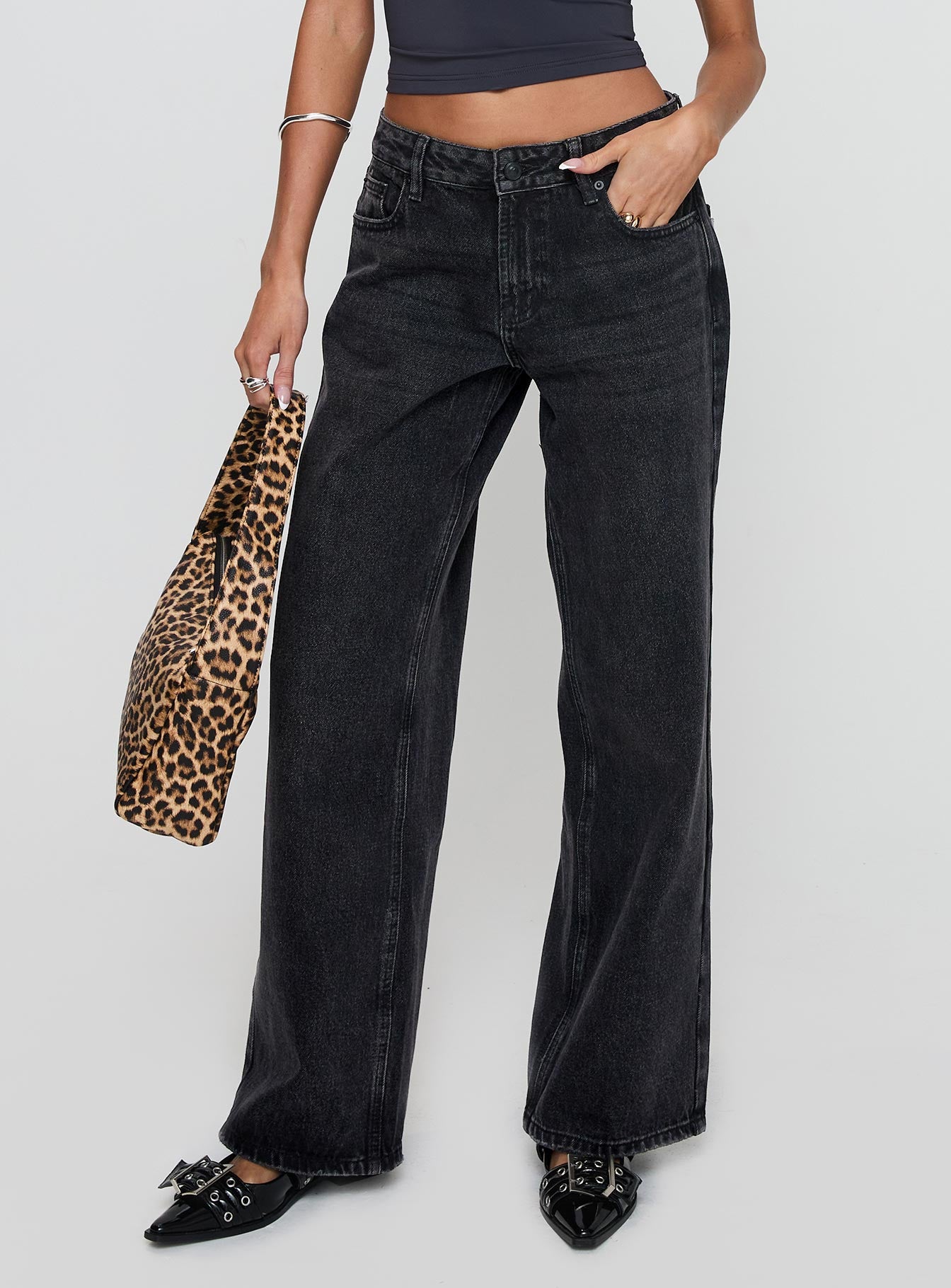 Alternative view of Serenitia Mid Rise Straight Leg Jeans Washed Black Petite