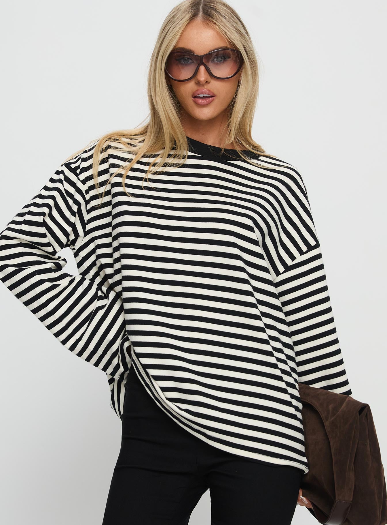 Alternative view of Settle Down Long Sleeve Top Black / White Stripe