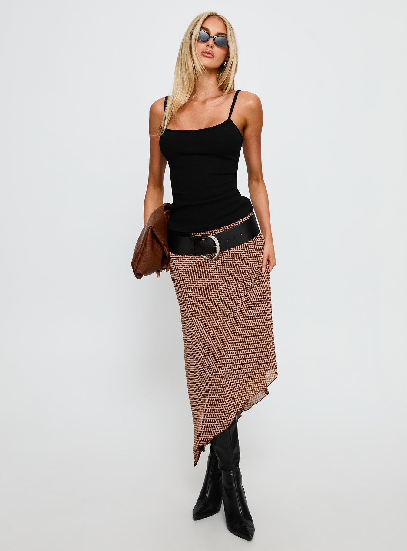 Alternative view of Suella Asymmetrical Midi Skirt Brown Polka Dot