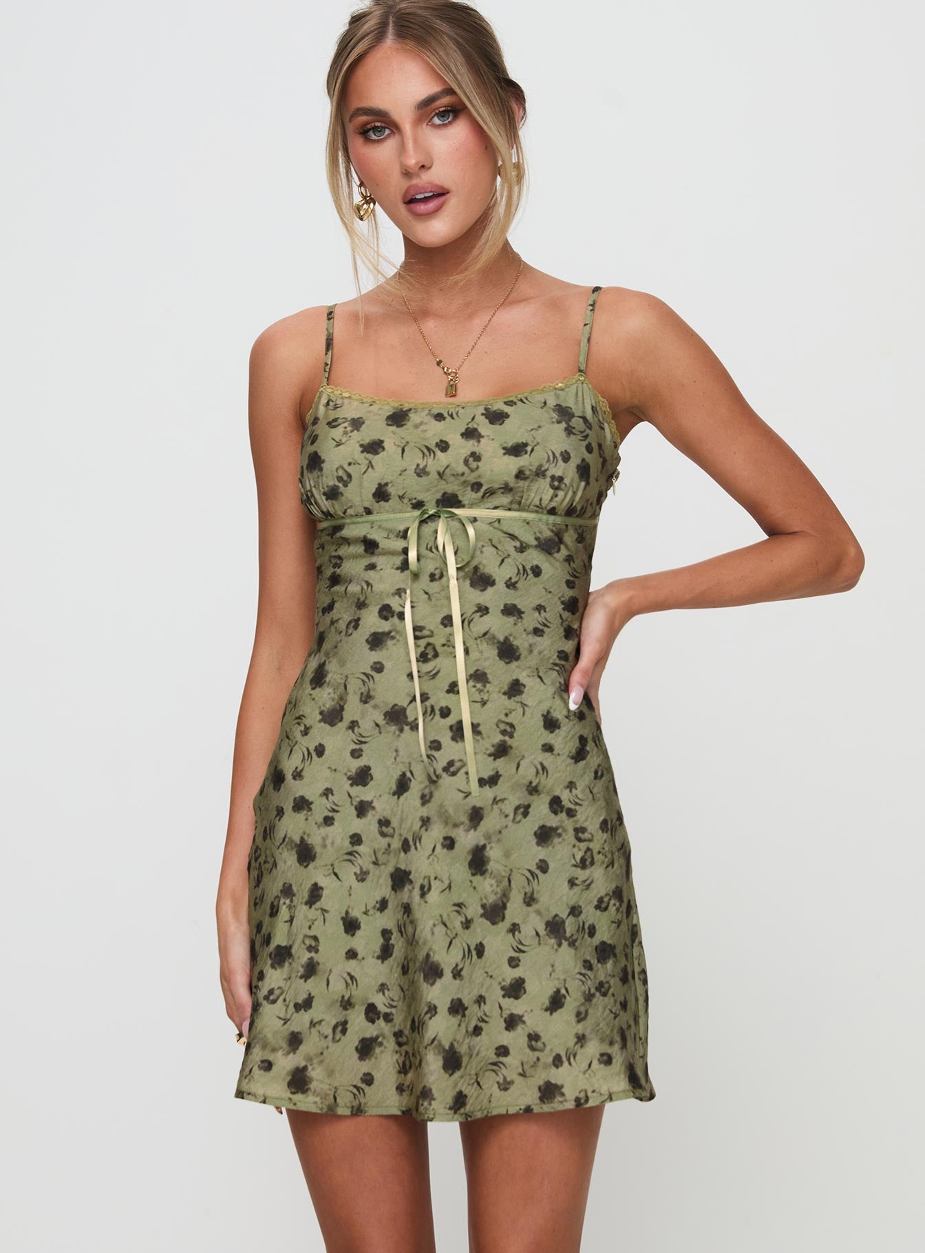 Valencia Mini Dress Sage Floral - Image 2