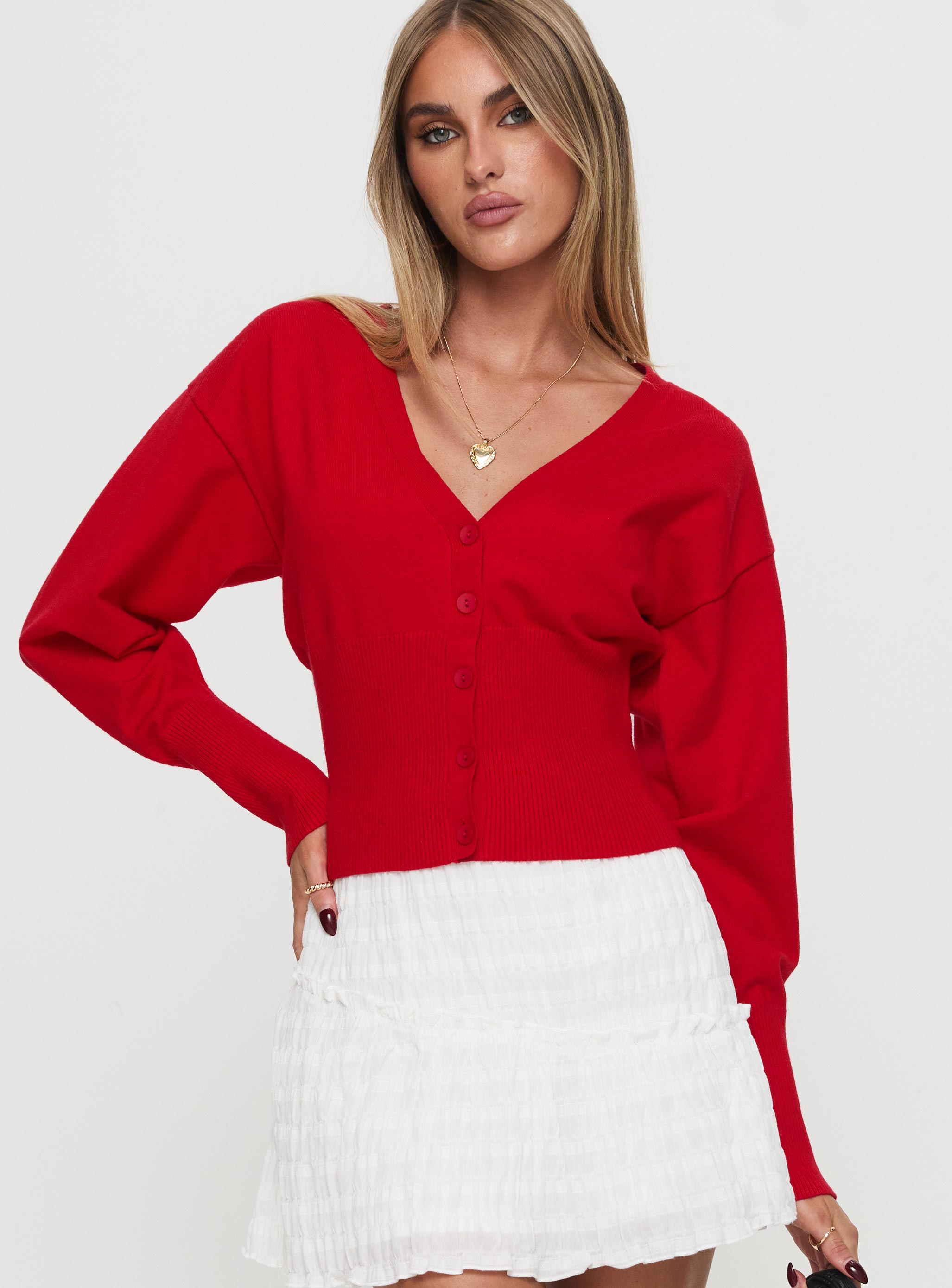 Alternative view of Wistfully Knit Cardigan Red