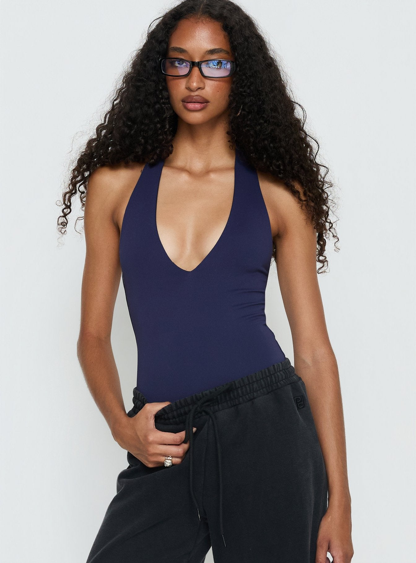 Alternative view of Someone New Halter Bodysuit Navy