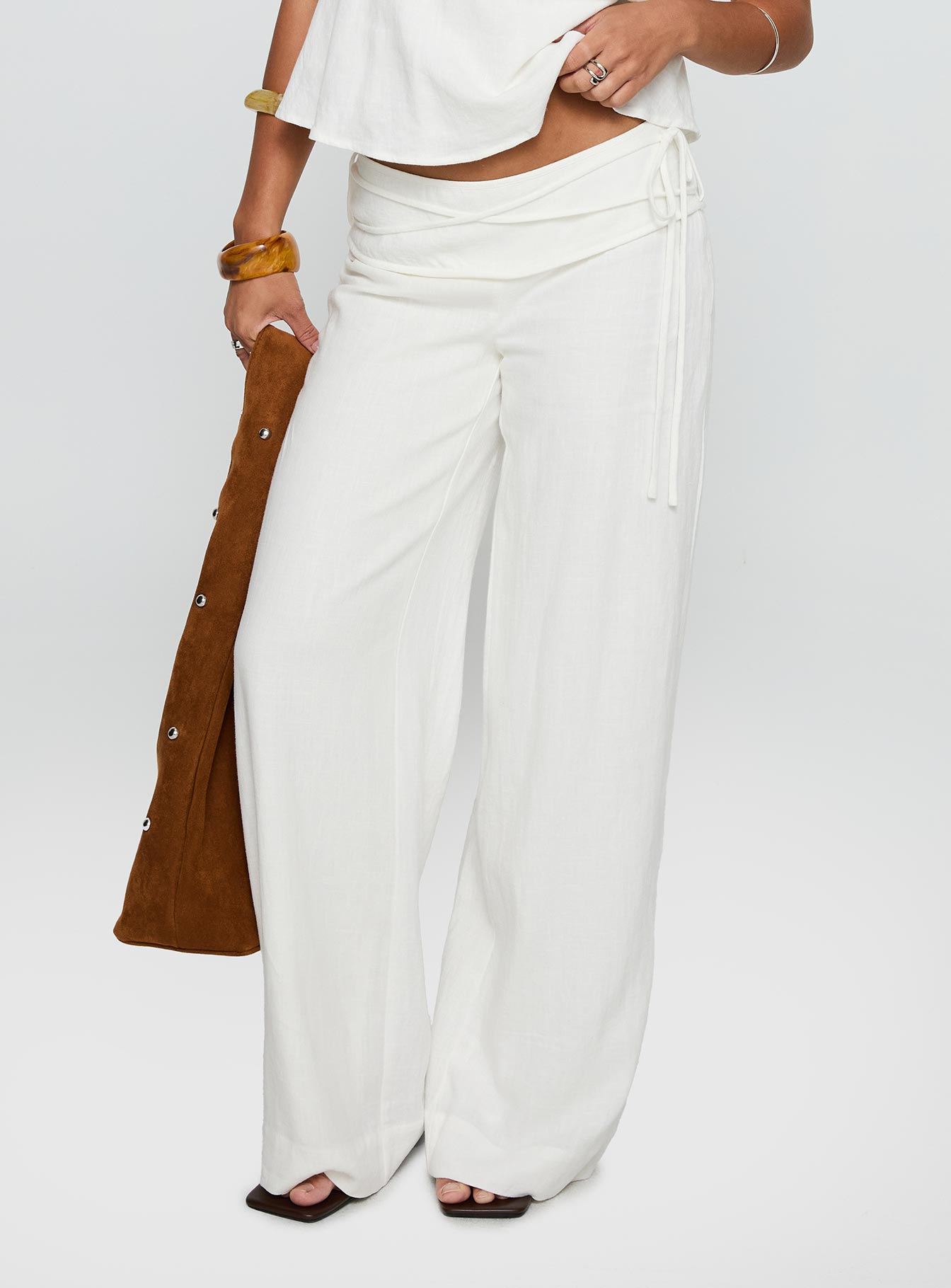 Silver Moon Linen Blend Tie Pants White - Image 2