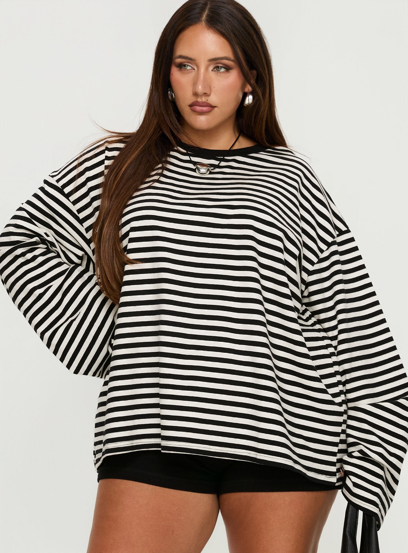 Alternative view of Settle Down Long Sleeve Top Black / White Stripe Curve
