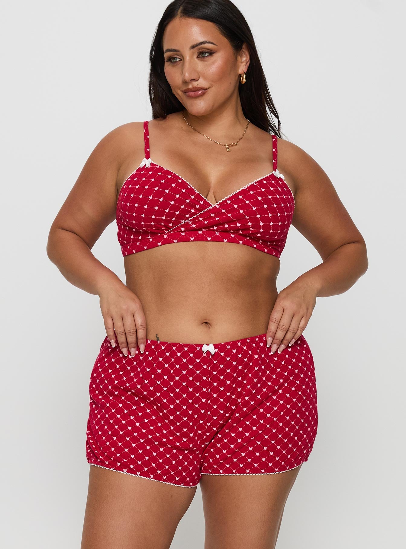 Alternative view of Slow Start Pointelle Sleep Short Red Curve