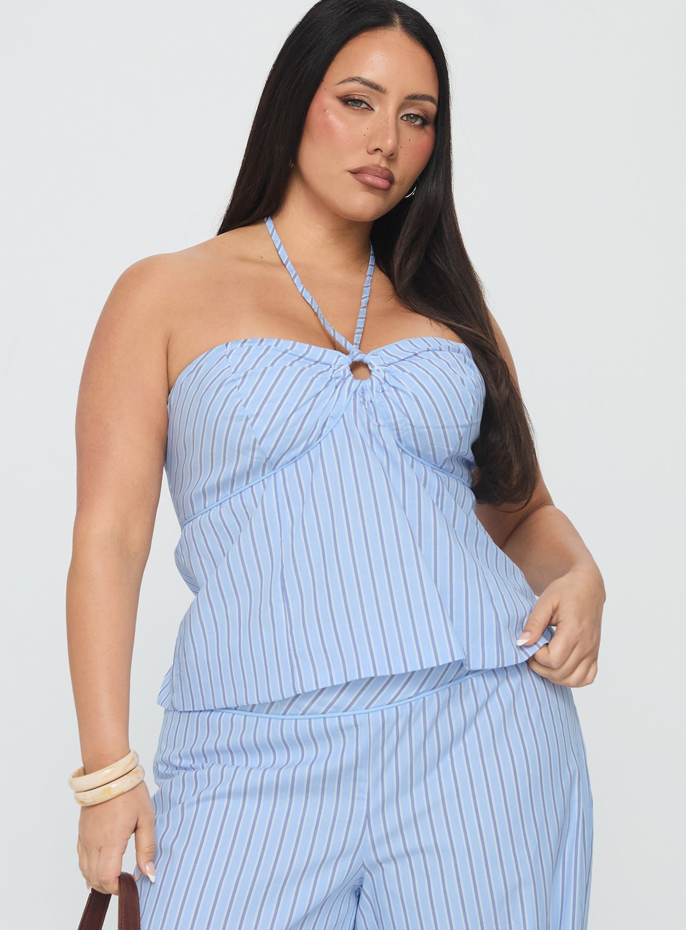 Alternative view of Sofea Halter Top Blue Stripe Curve