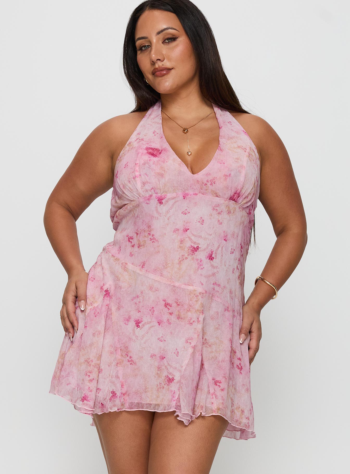 Valorie Halter Mini Dress Pink Curve - Image 2
