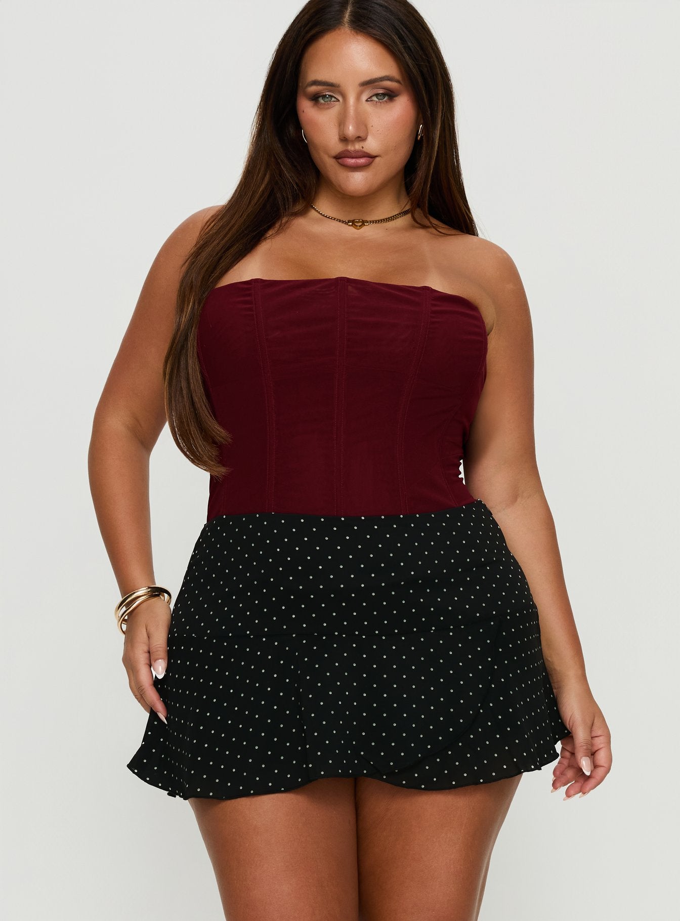 Alternative view of Sonsie Mini Skirt Black / White Polka Curve