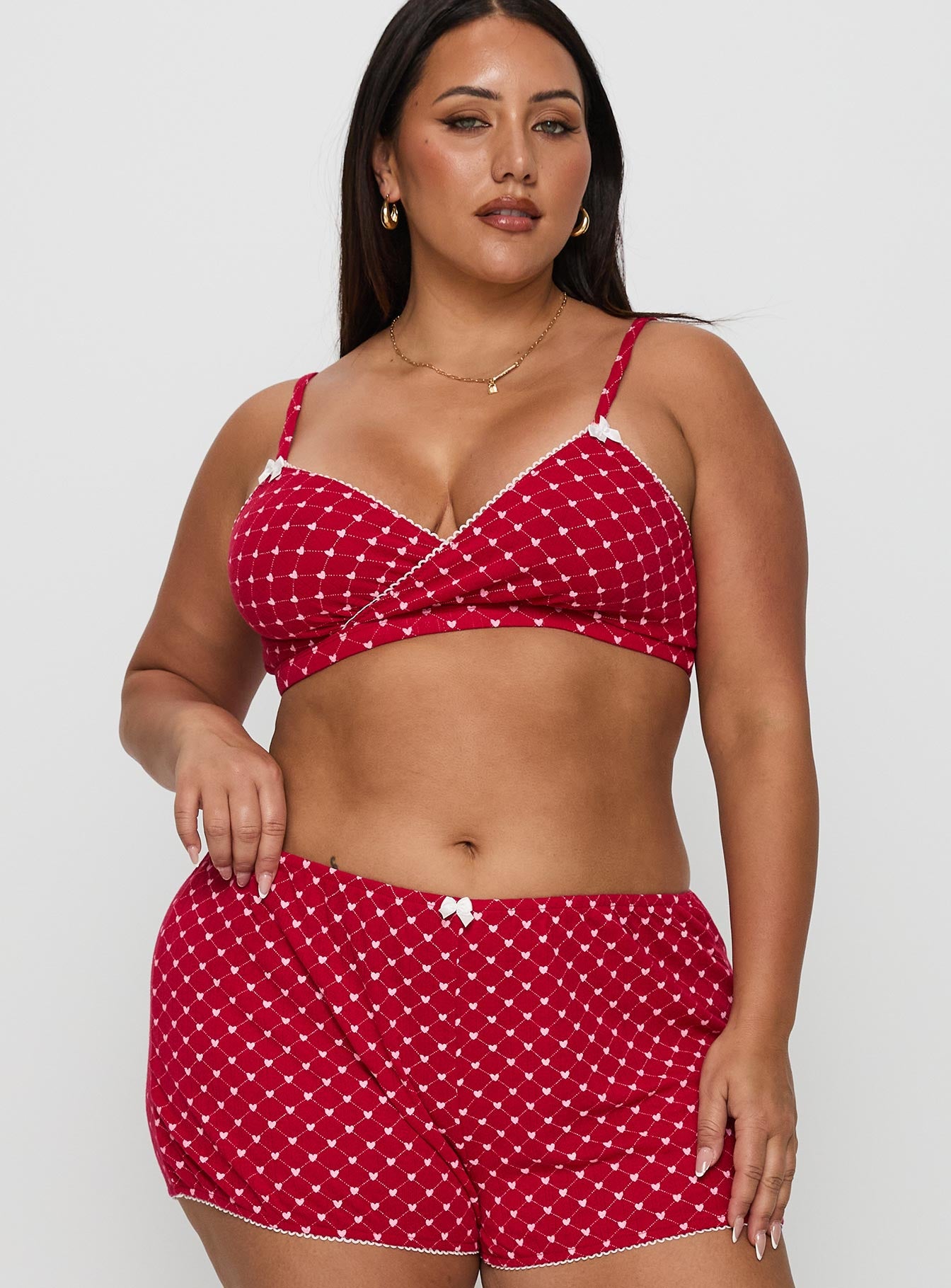 Alternative view of Slumber Pointelle Sleep Bralette Red Curve