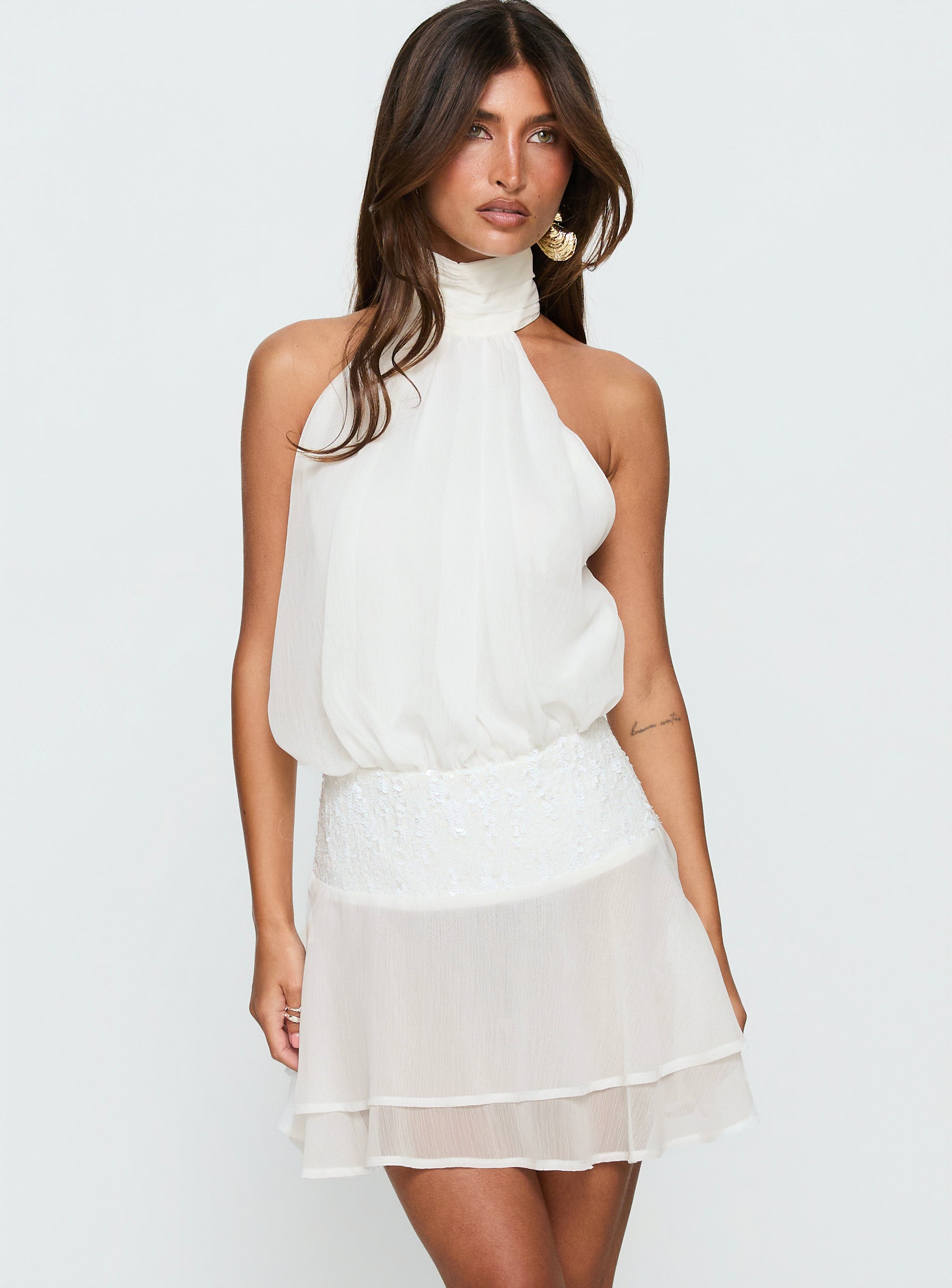 Alternative view of Zenayda Drop Waist Sequin Mini Dress White