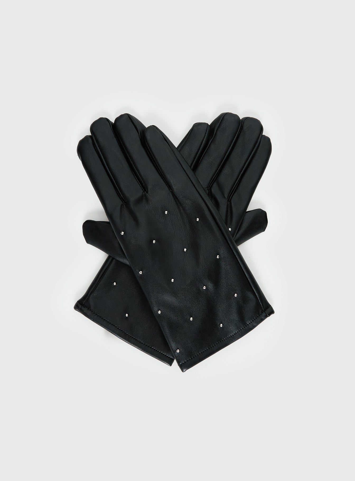 Alternative view of Zaylah Faux Leather Stud Detail Gloves Black