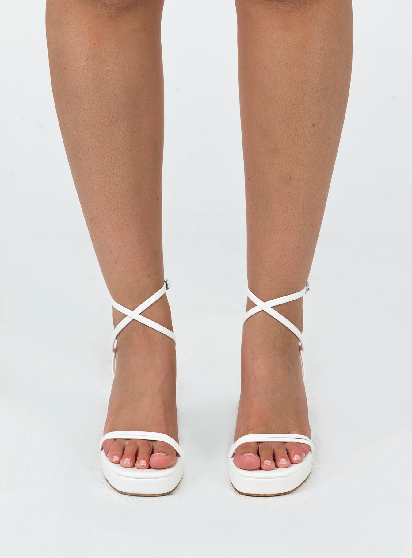 Alternative view of Tessie Ankle Strap Heels Matte White