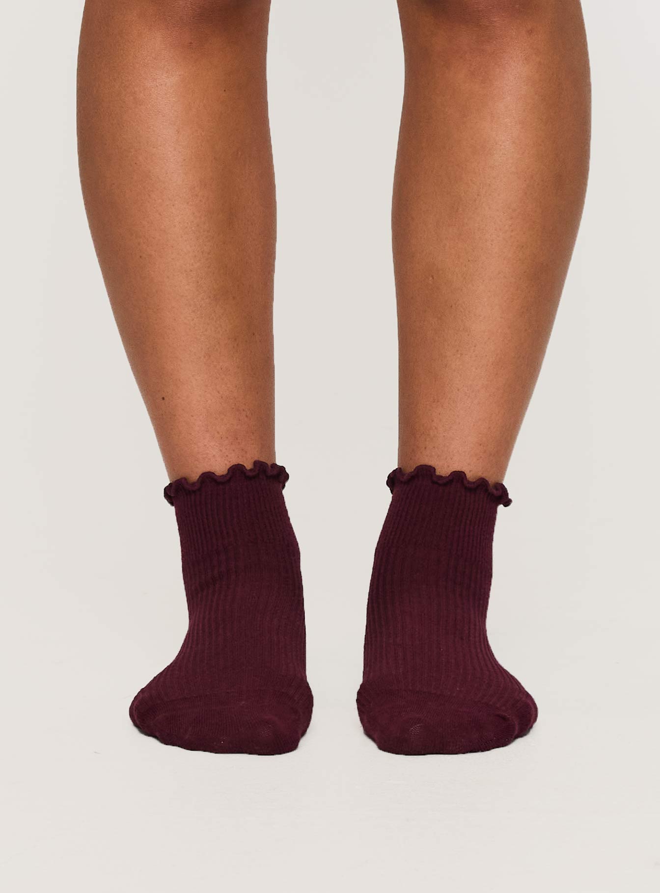 Alternative view of Ribbed Ruffle Socks Burgundy