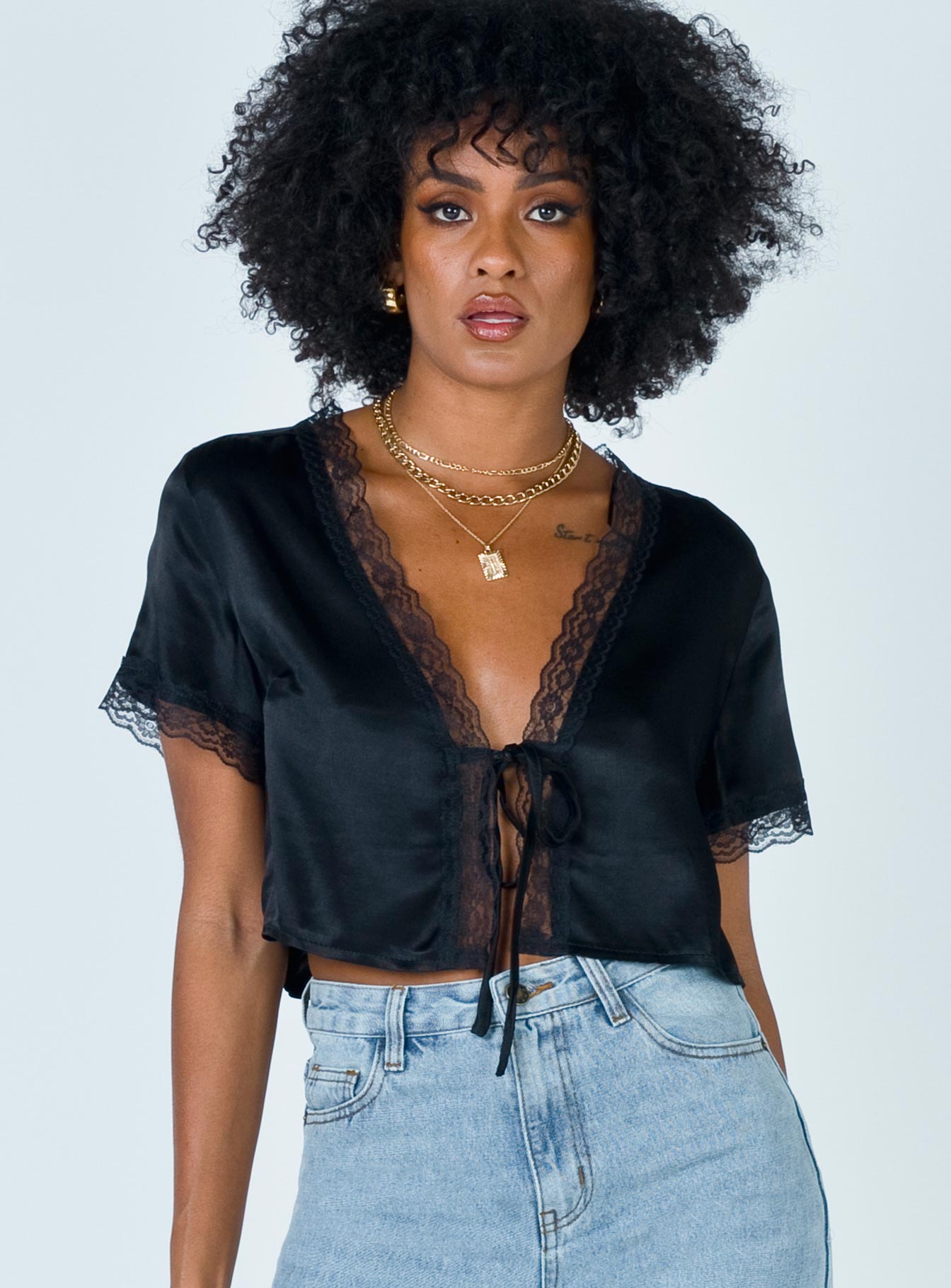 Alternative view of Vintage Tie Up Top Black
