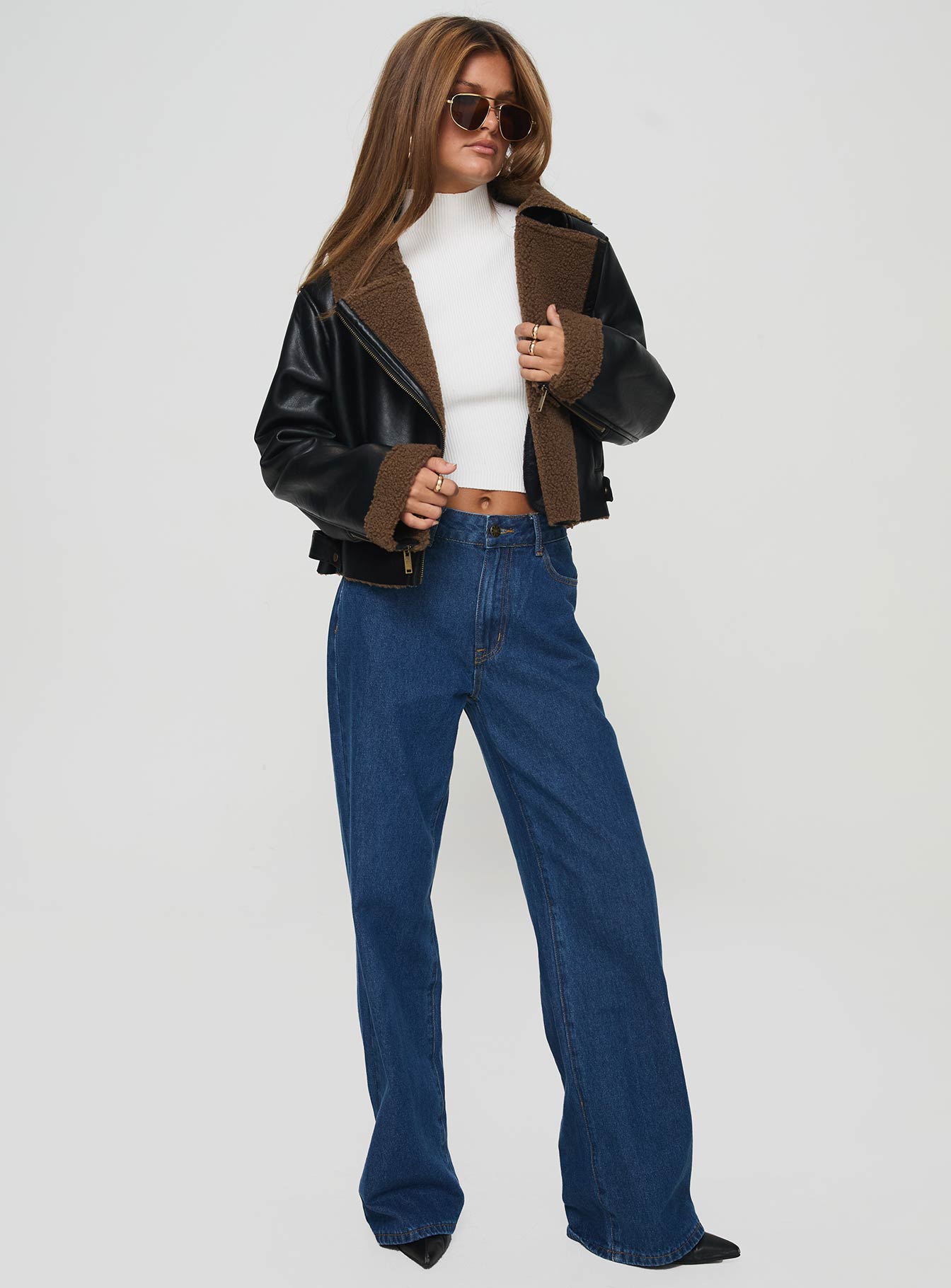 Alternative view of Shearling Trim Faux Leather Jacket Black