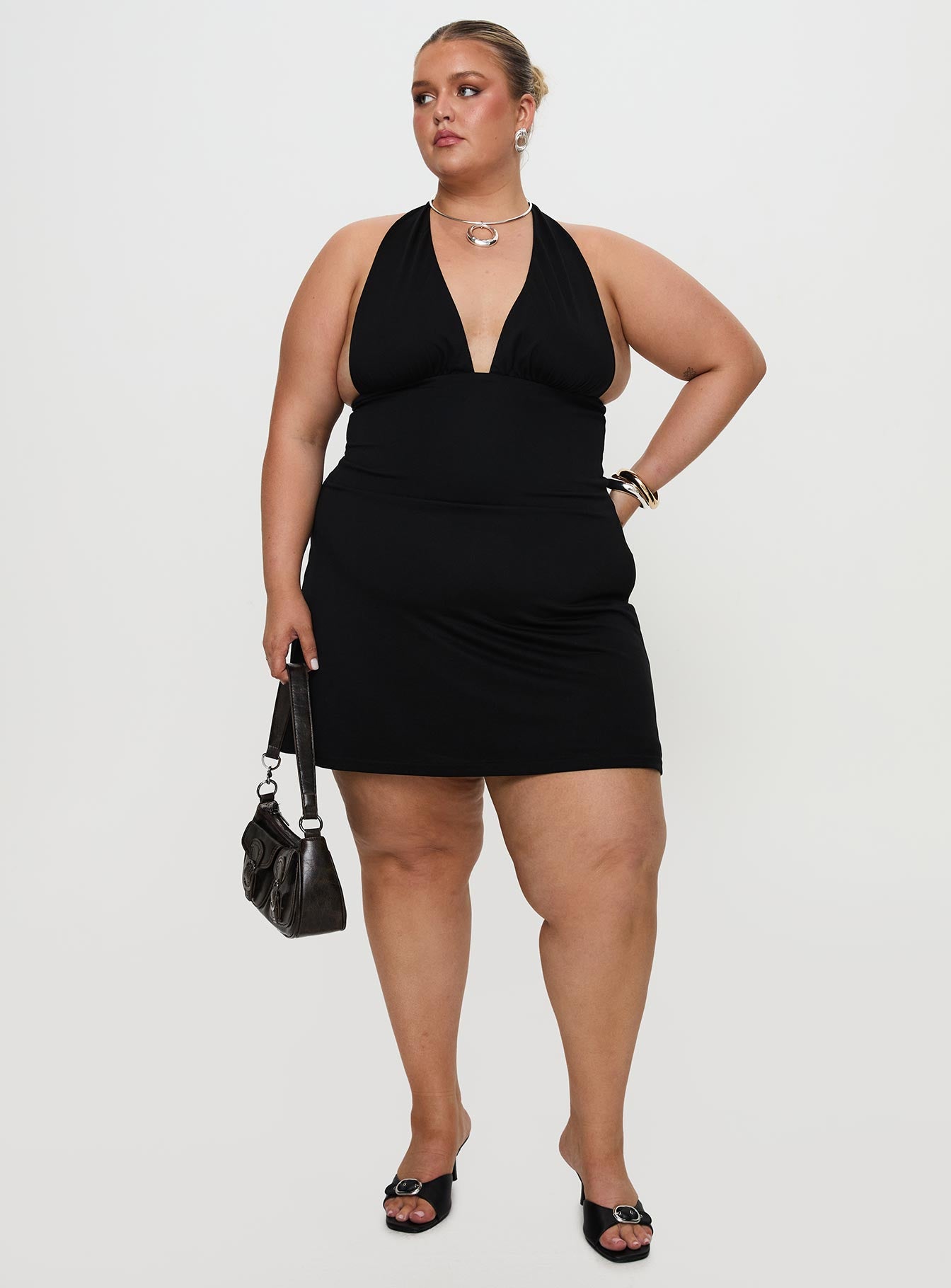 Tinisie Halter Mini Dress Black Curve - Image 3