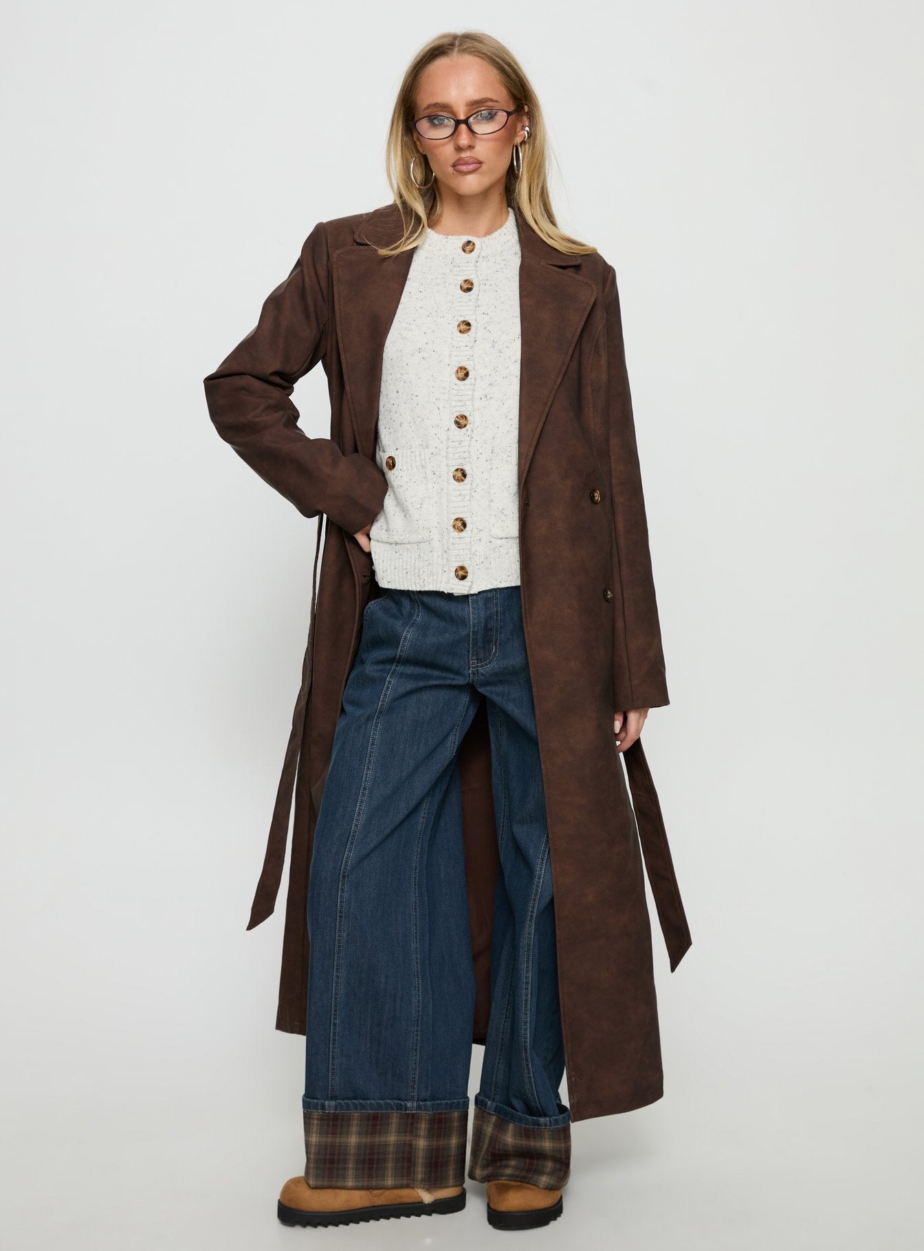 Salazar Longline Belted Trench Coat Chocolate Brown - Image 3
