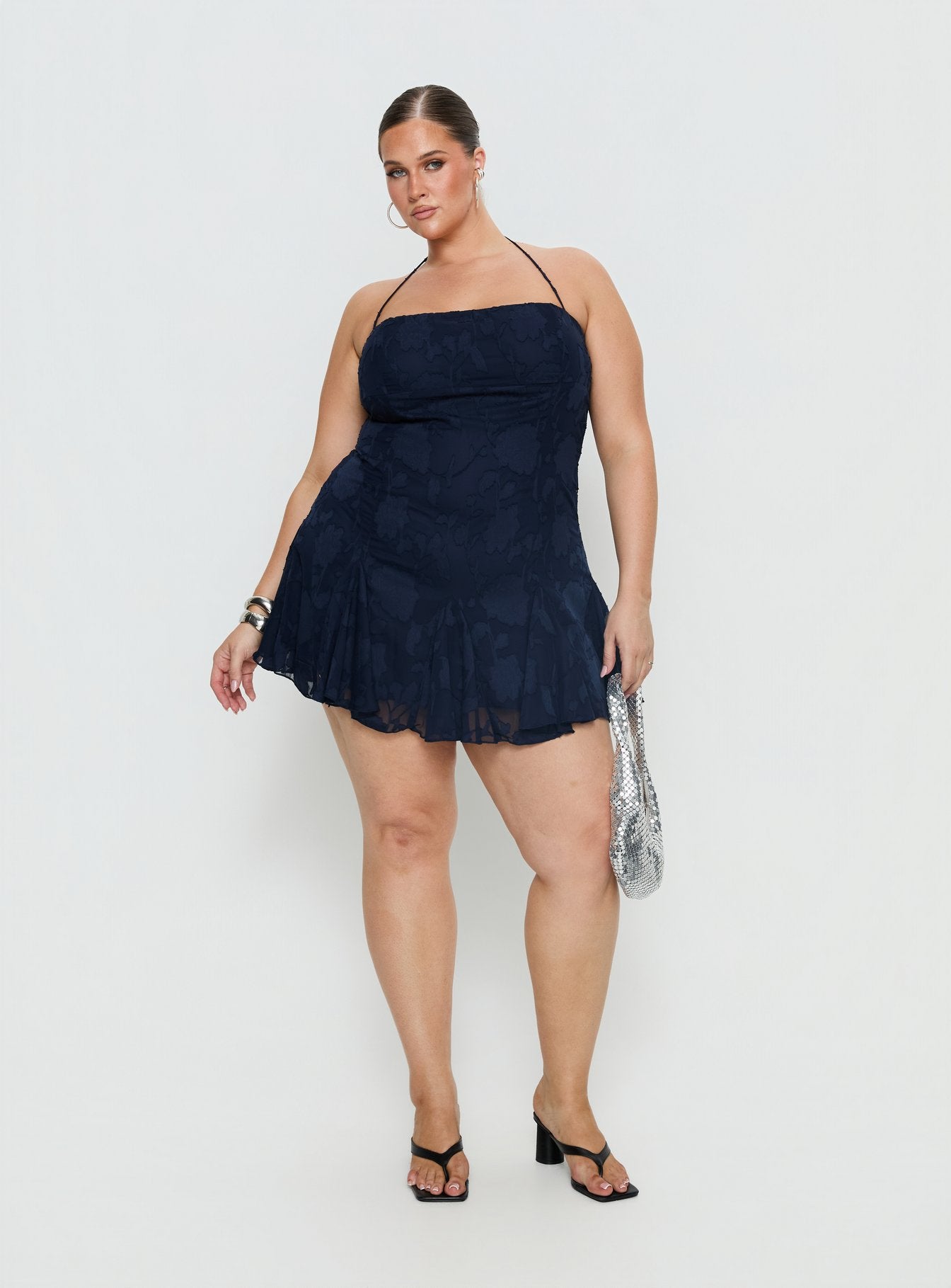 Delamere Mini Dress Navy Burnout Curve - Image 3