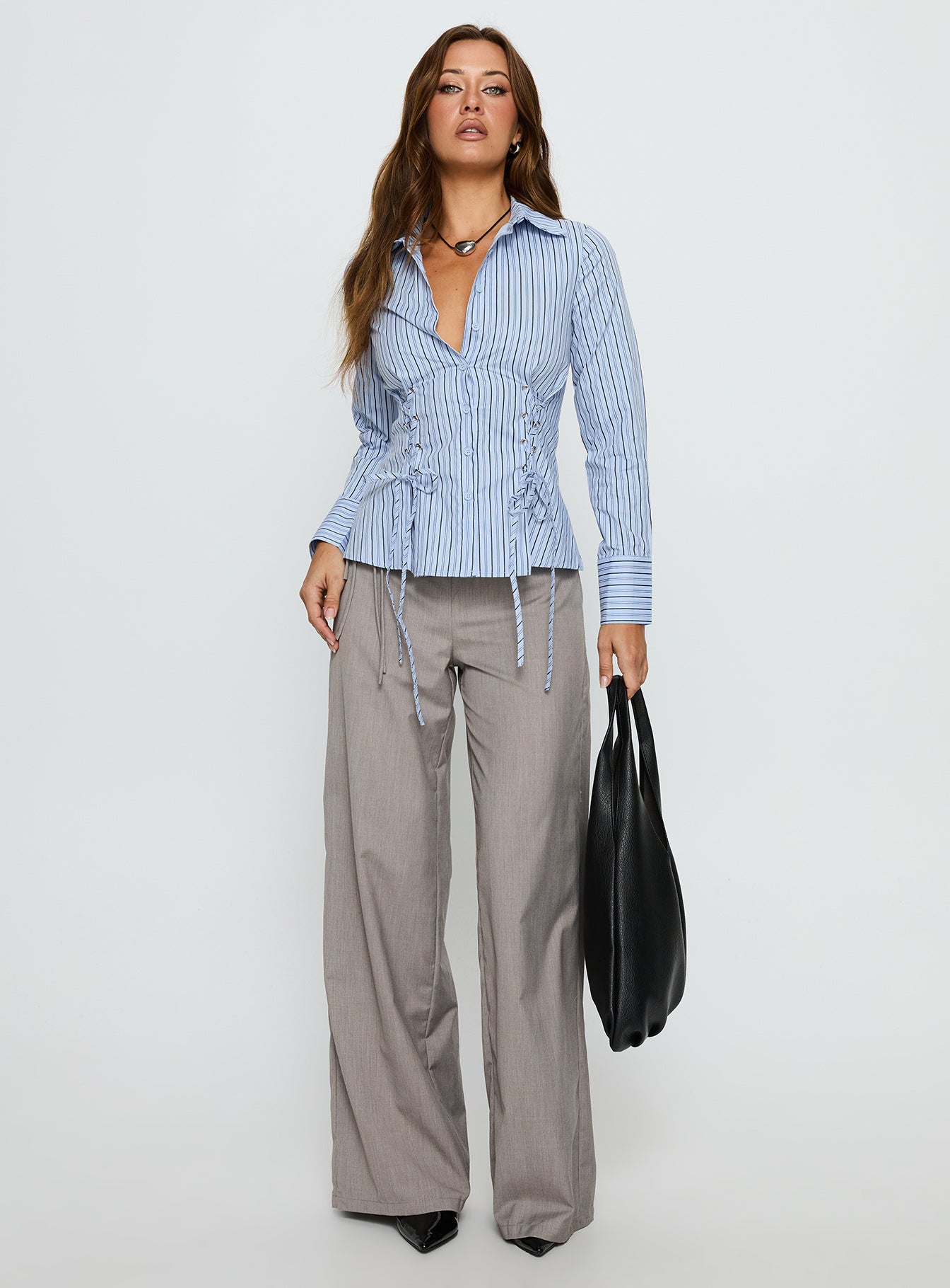 Sunisa Tie Detail Long Sleeve Top Blue Stripe - Image 2