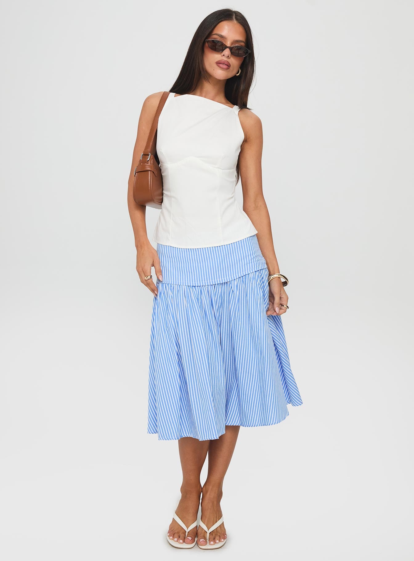 Alternative view of Raelan Tiered Midi Skirt Blue Stripe