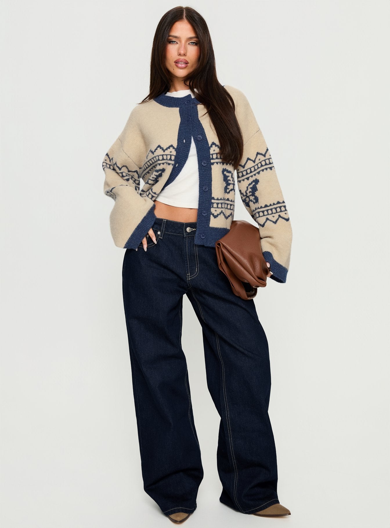 Alternative view of Wynoni Alpine Knit Cardigan Beige / Navy