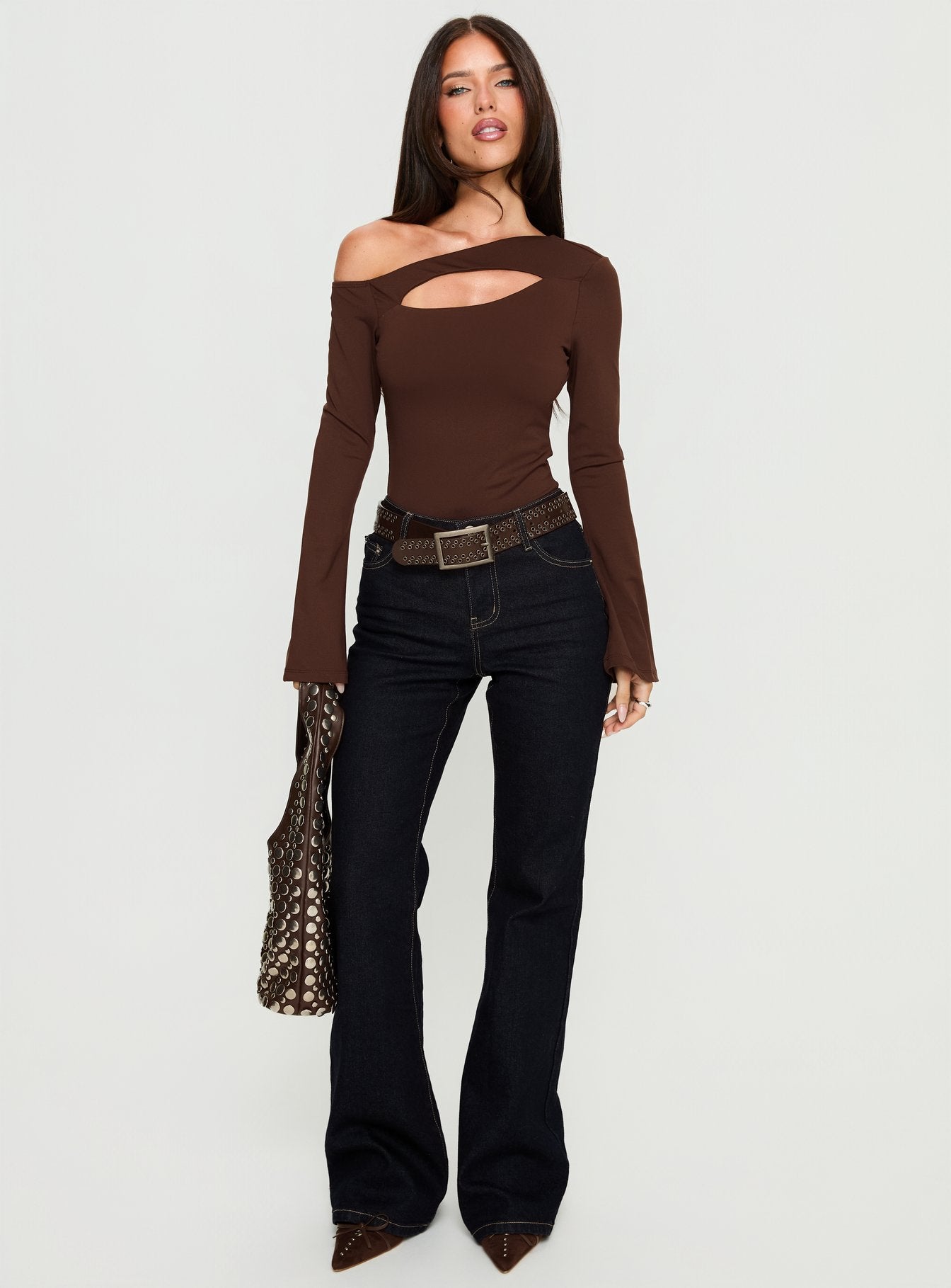 Alternative view of Raissa Cut Out One Shoulder Bodysuit Brown