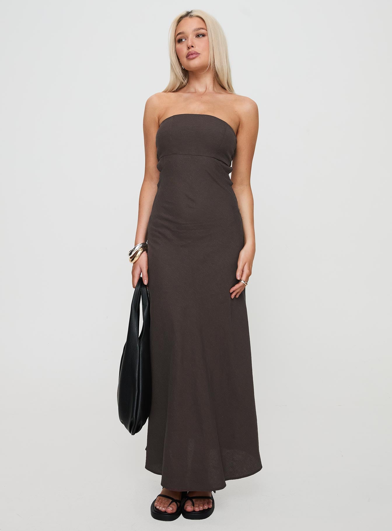Yahir Strapless Maxi Dress Brown - Image 3