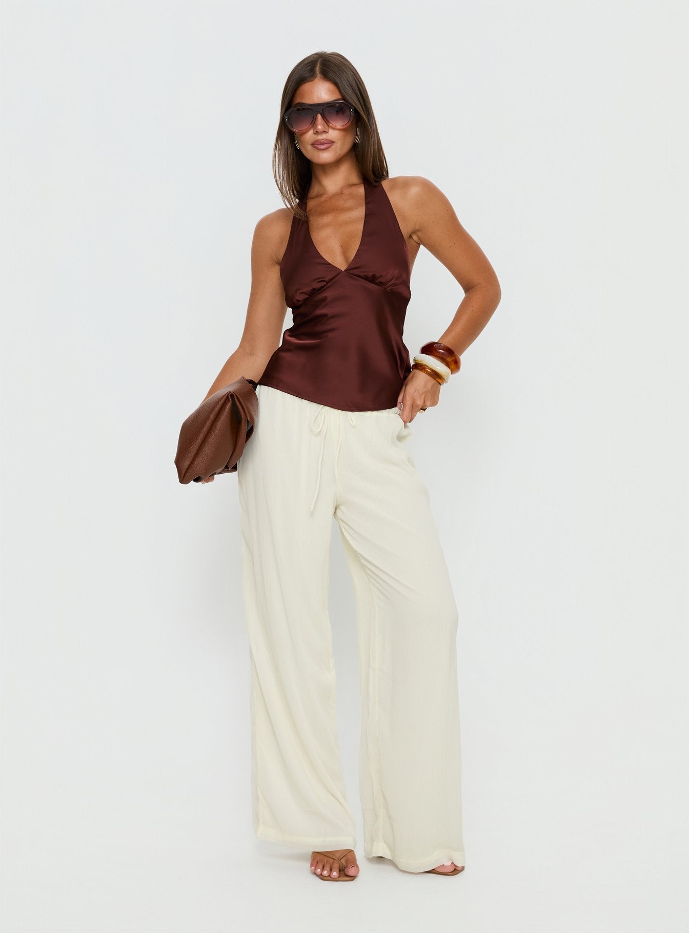 Alternative view of Remarkable Satin Plunge Neck Top Chocolate