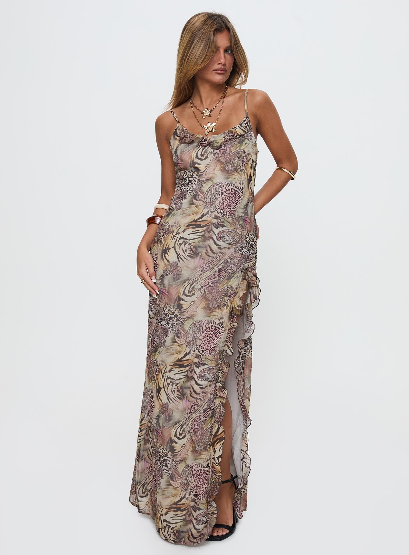Sympathize Frill Split Maxi Dress Multi - Image 3