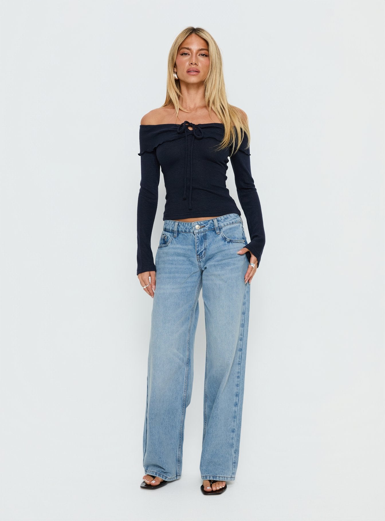 Alternative view of Sevanna Off Shoulder Long Sleeve Top Navy