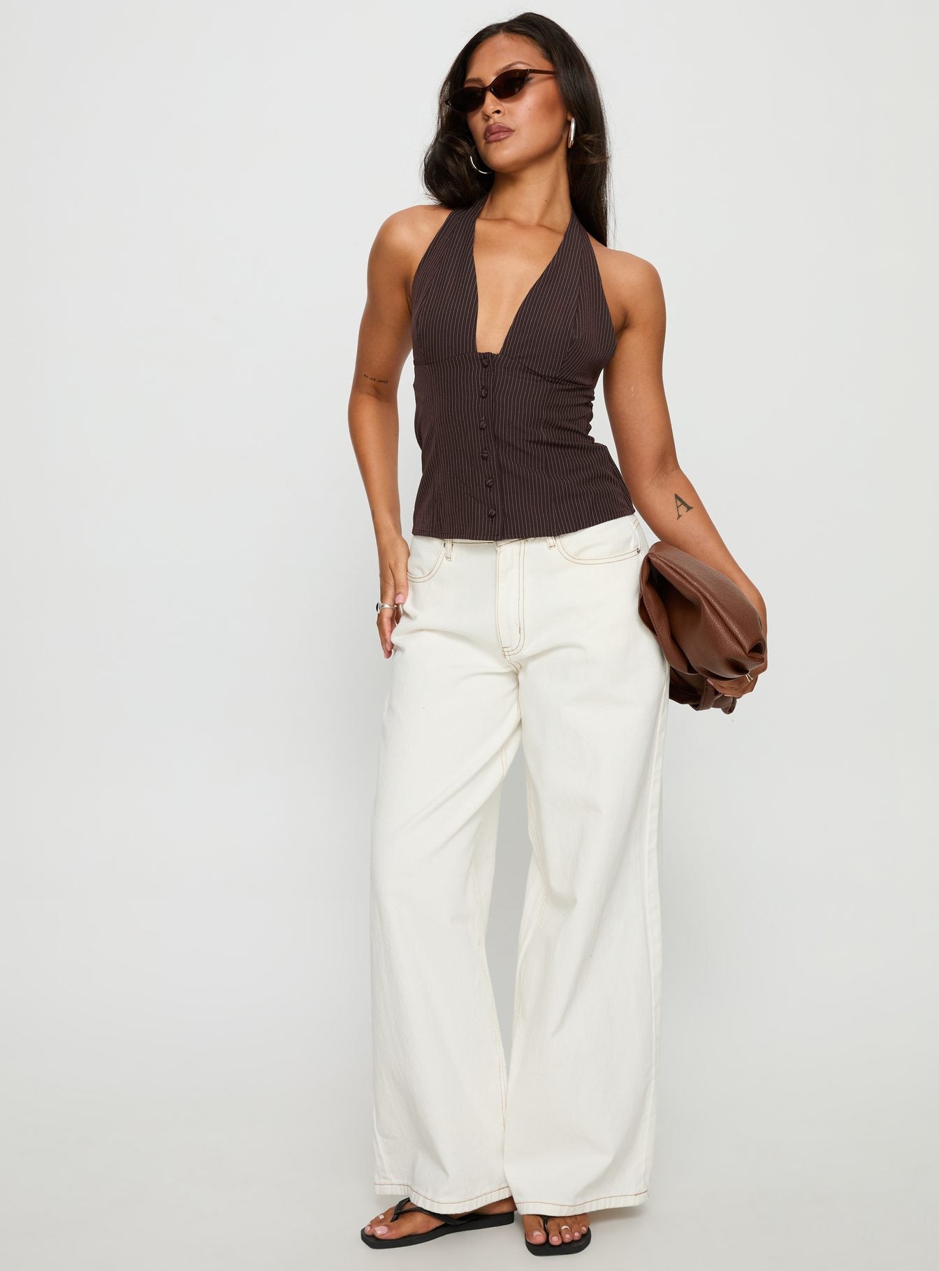 Alternative view of Serefina Halter Top Brown Stripe