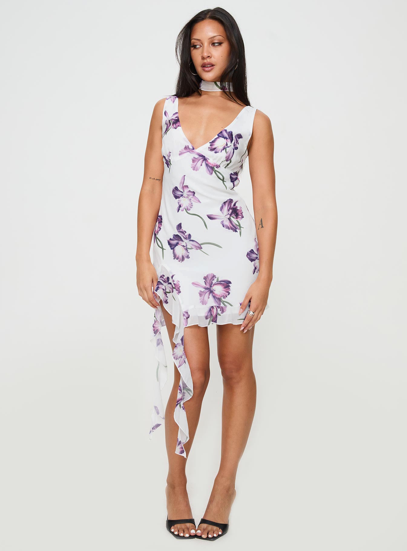 Varney Frill Mini Dress White / Purple Floral - Image 3