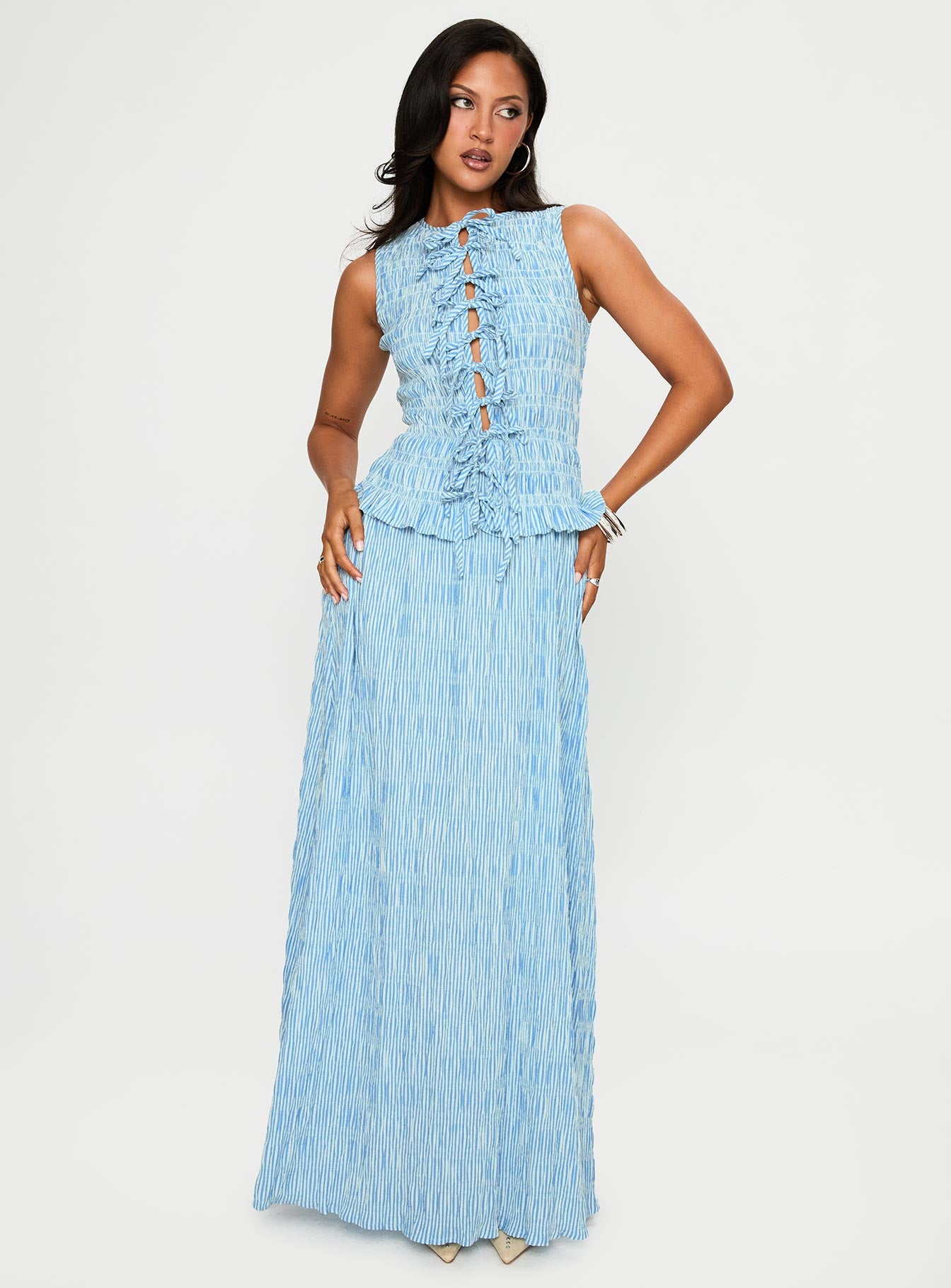 Alternative view of Songbird Shirred Maxi Dress Blue