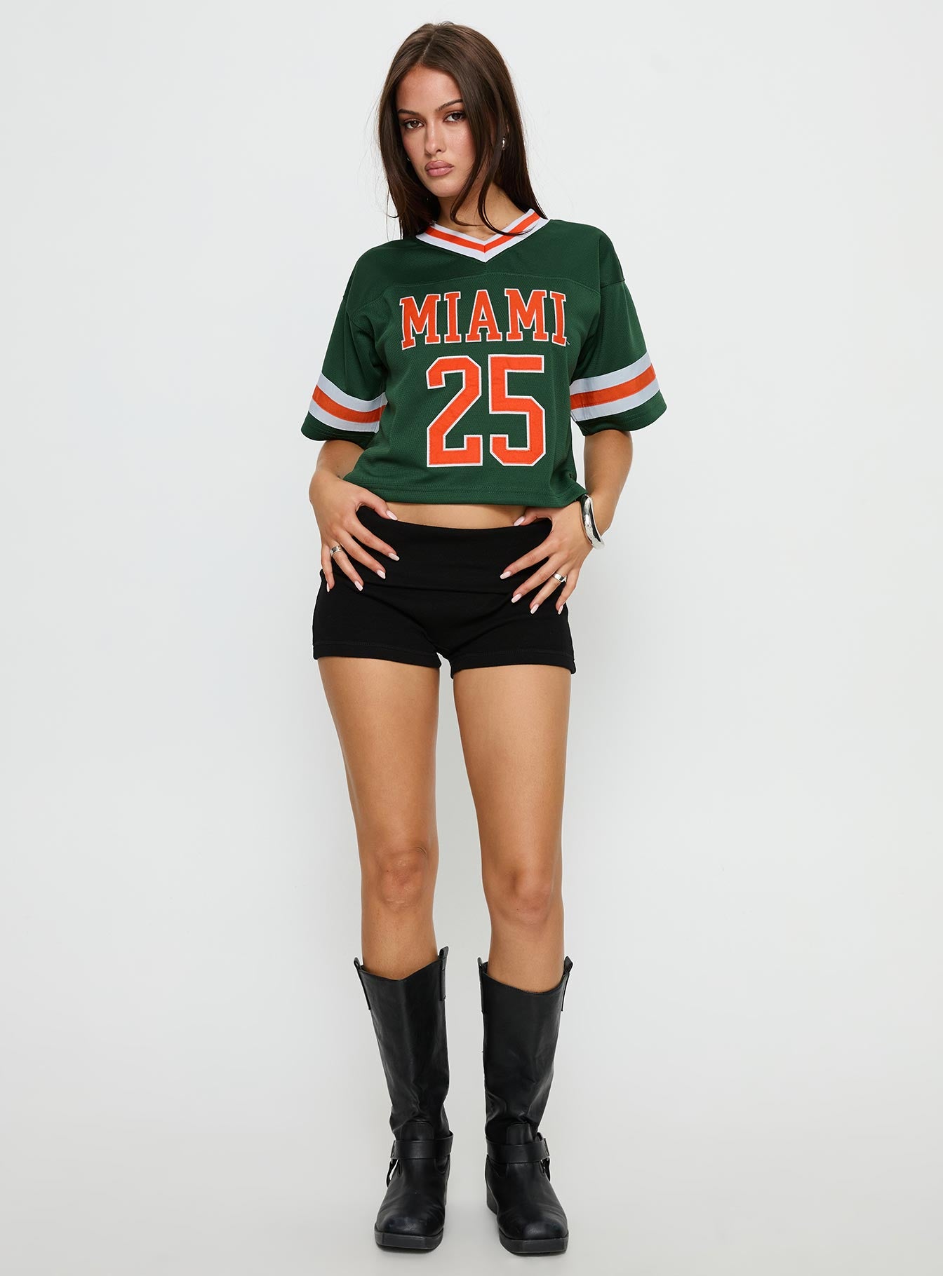 U Miami Cropped Football Jersey Tee Green - Image 2