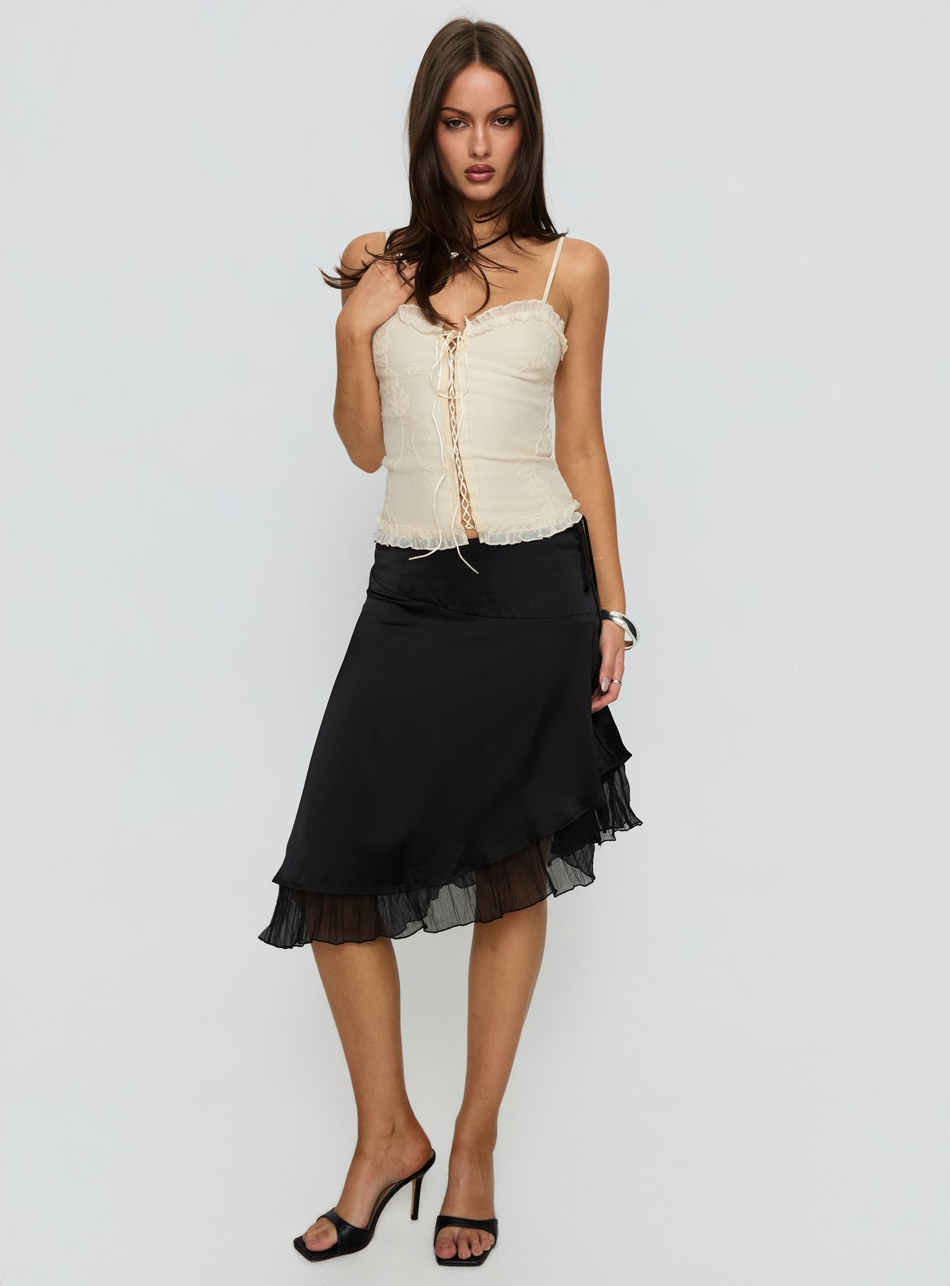 Rosemead Satin Midi Skirt Black - Image 3